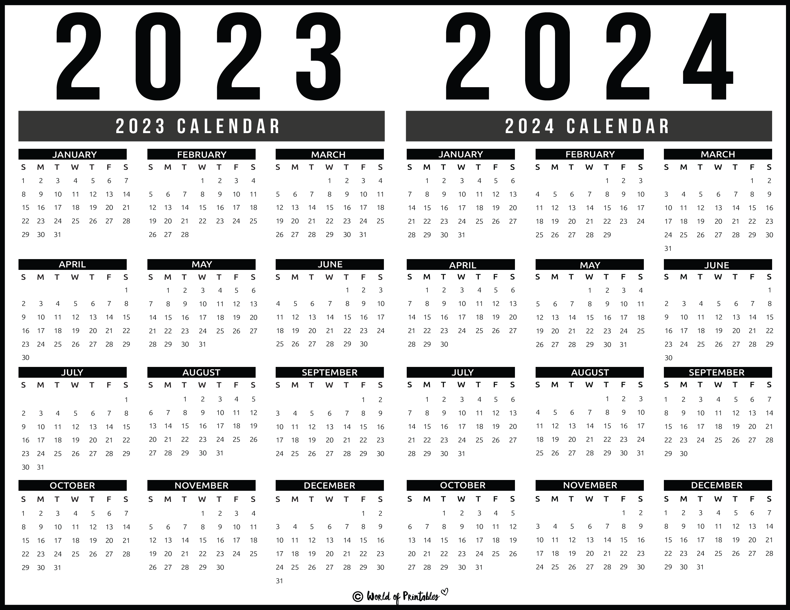 2023 2024 Calendar Free Printables - World Of Printables for 2023-2024 Calendar Printable