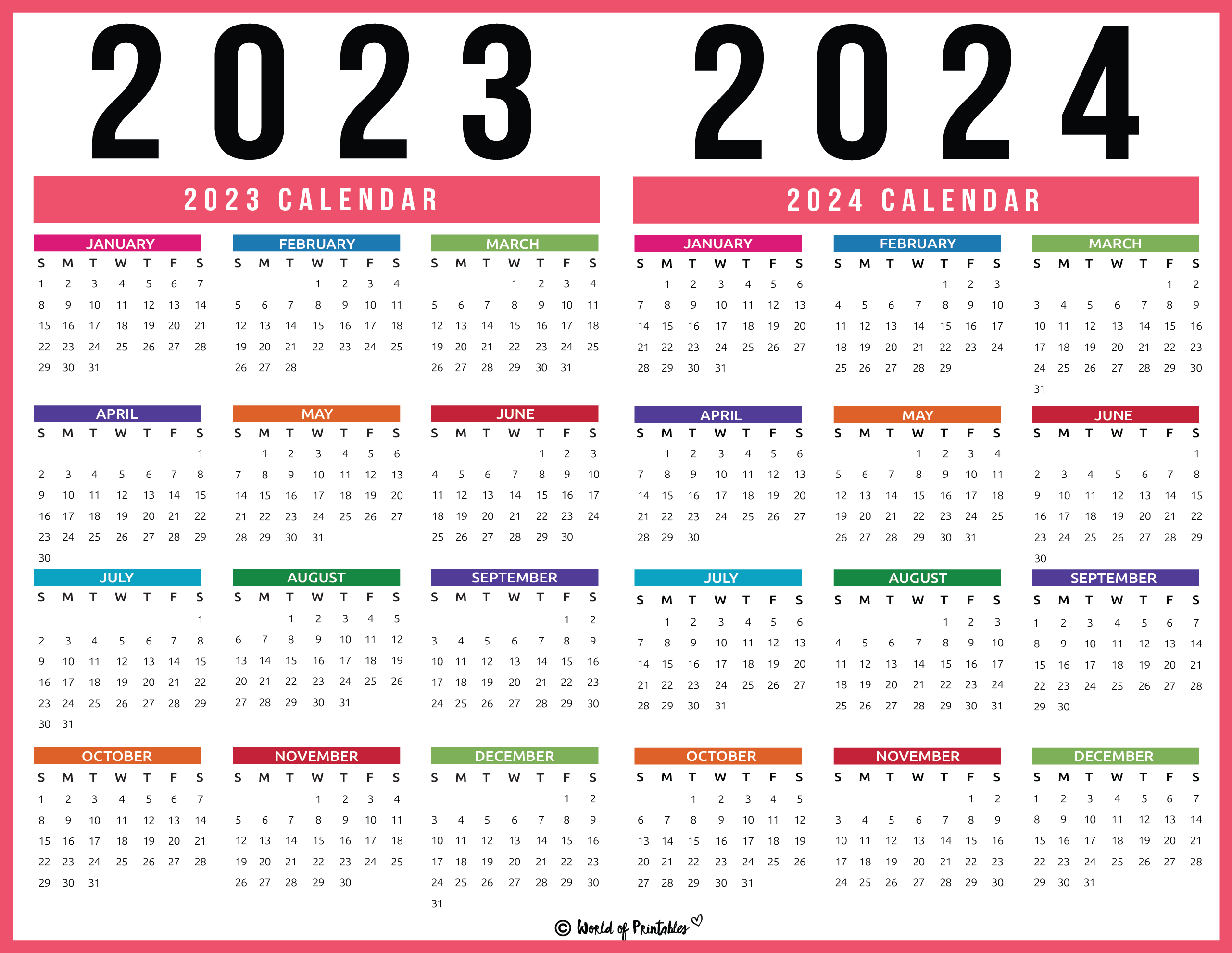 2023 2024 Calendar Free Printables - World Of Printables for 2023-2024 Calendar With Holidays Printable