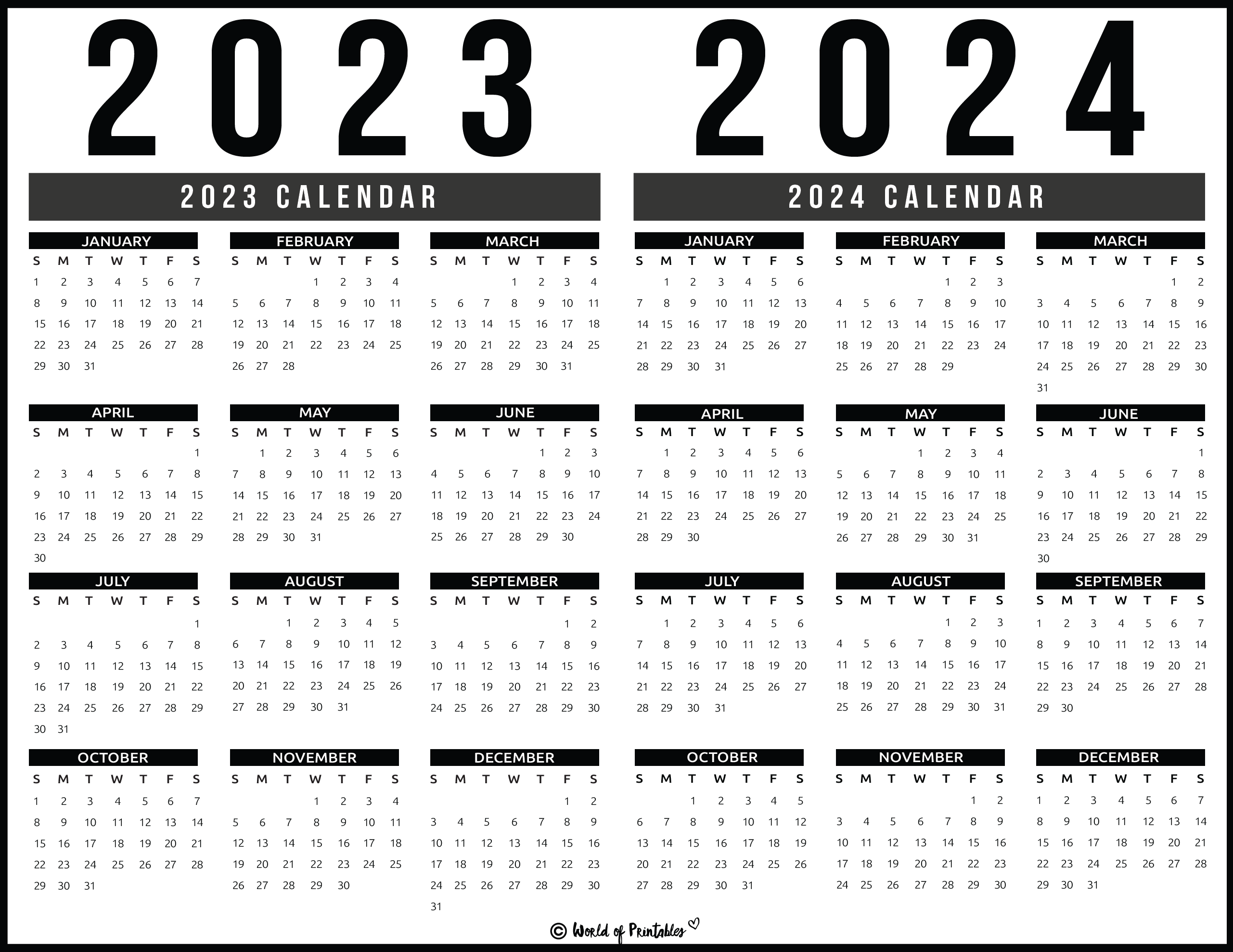 2023 2024 Calendar Free Printables - World Of Printables for 2023-2024 Calendar With Holidays Printable