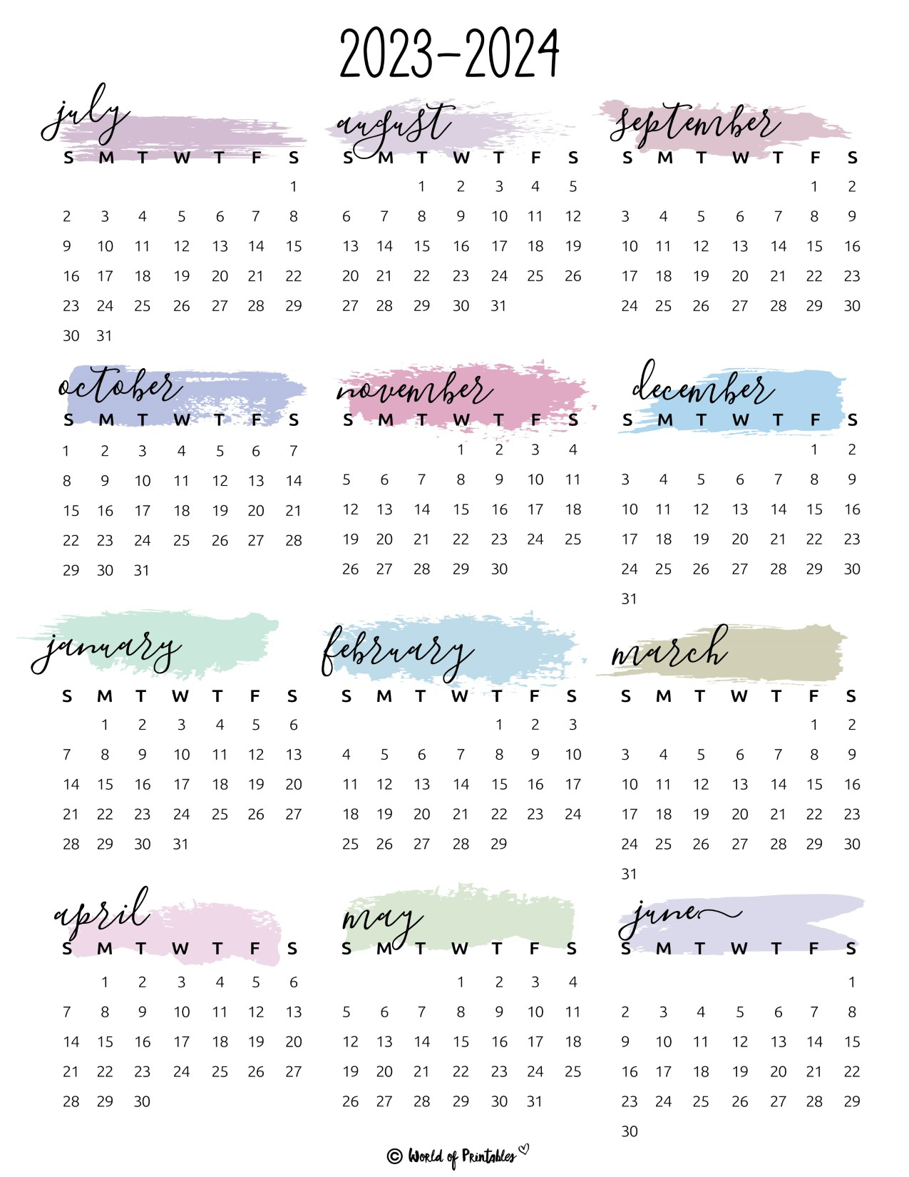 2023 2024 Calendar Free Printables - World Of Printables for Cute Printable Calendar 2023-2024
