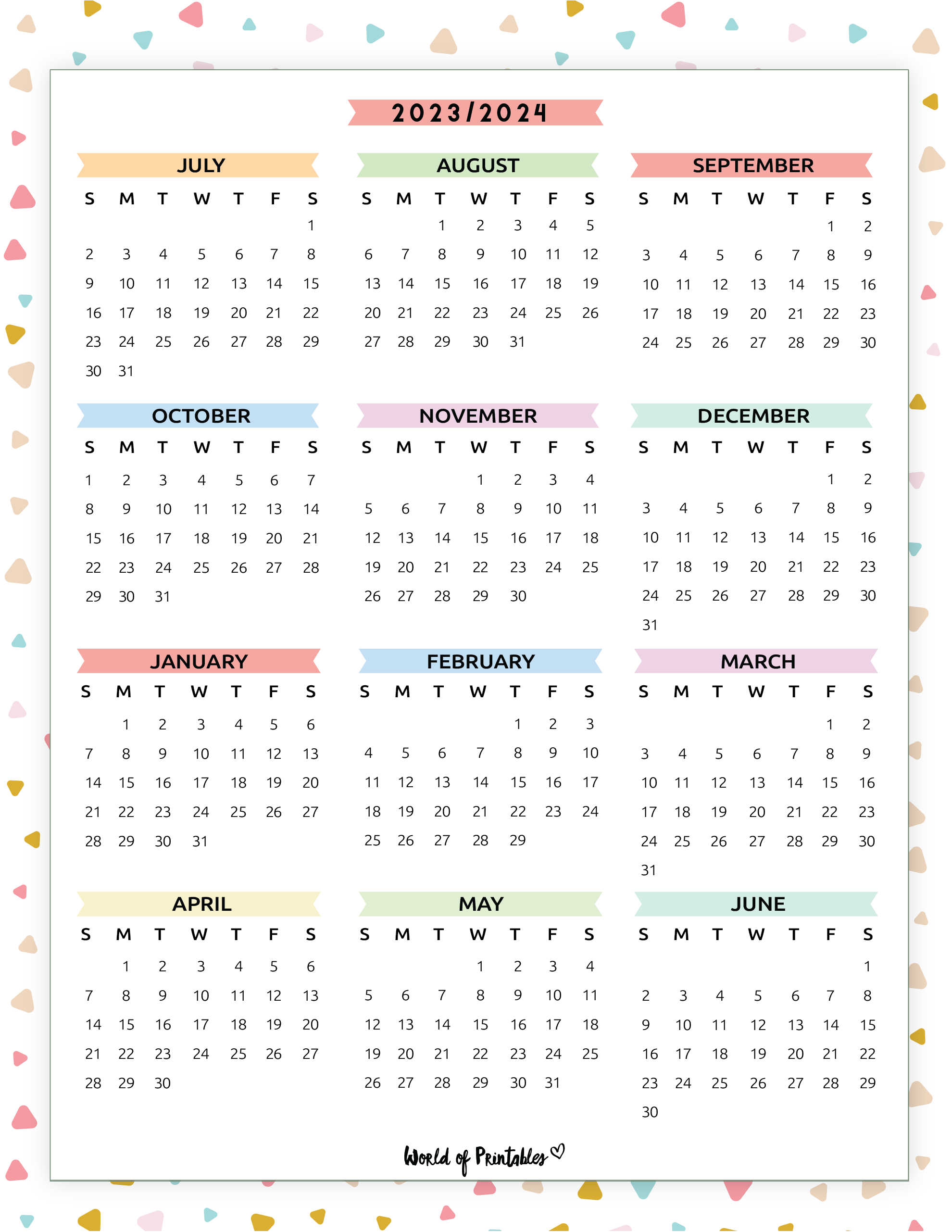 2023 2024 Calendar Free Printables - World Of Printables for Cute Printable Calendar 2023-2024