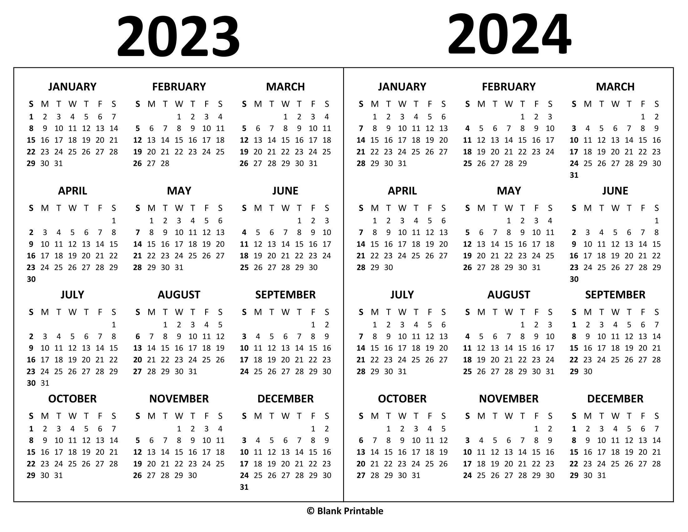 2023 2024 Calendar Printable One Page | Two Year Calendar Planner for 2023 And 2024 Printable Calendar