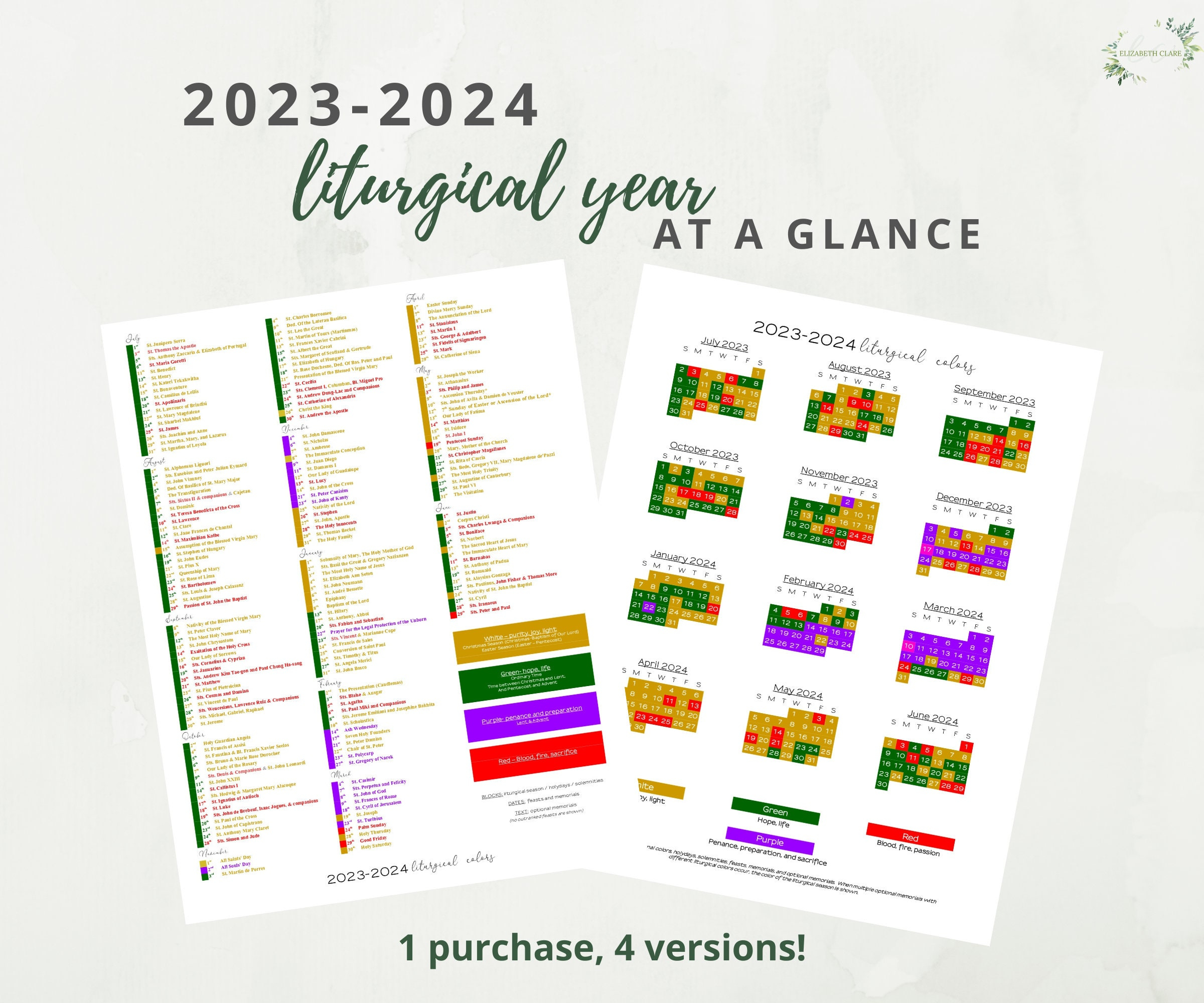 Liturgical Calendar 2024 Printable Free Download Bari Mariel