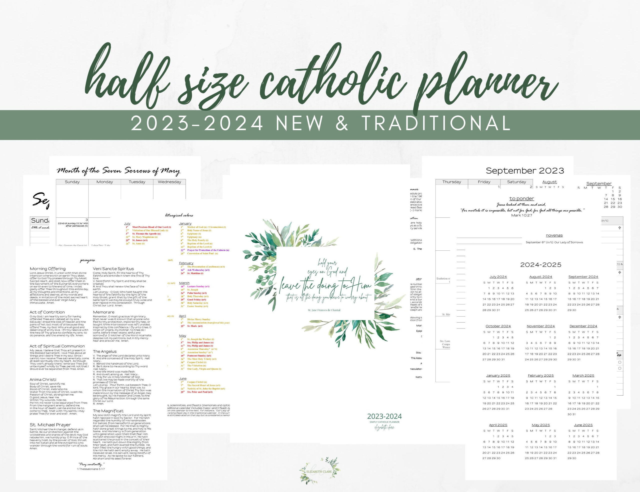 2023-2024 Catholic Planner Half-Size Printable Pdf: Simply - Etsy for Free Printable Catholic Liturgical Calendar 2024