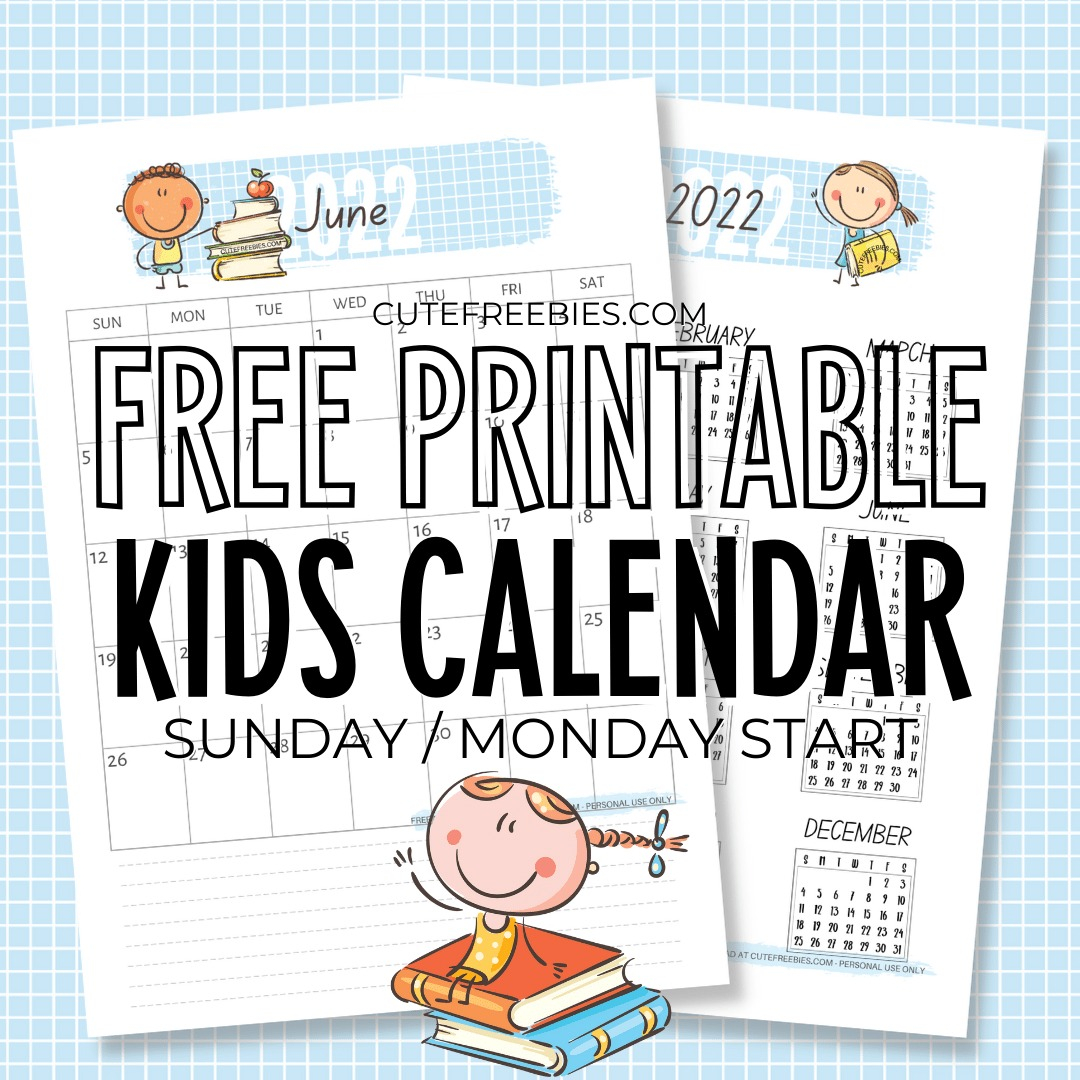 2023 2024 Cute Calendar For Kids – Free Printable! - Cute Freebies for Free Printable Calendar 2024 Kids