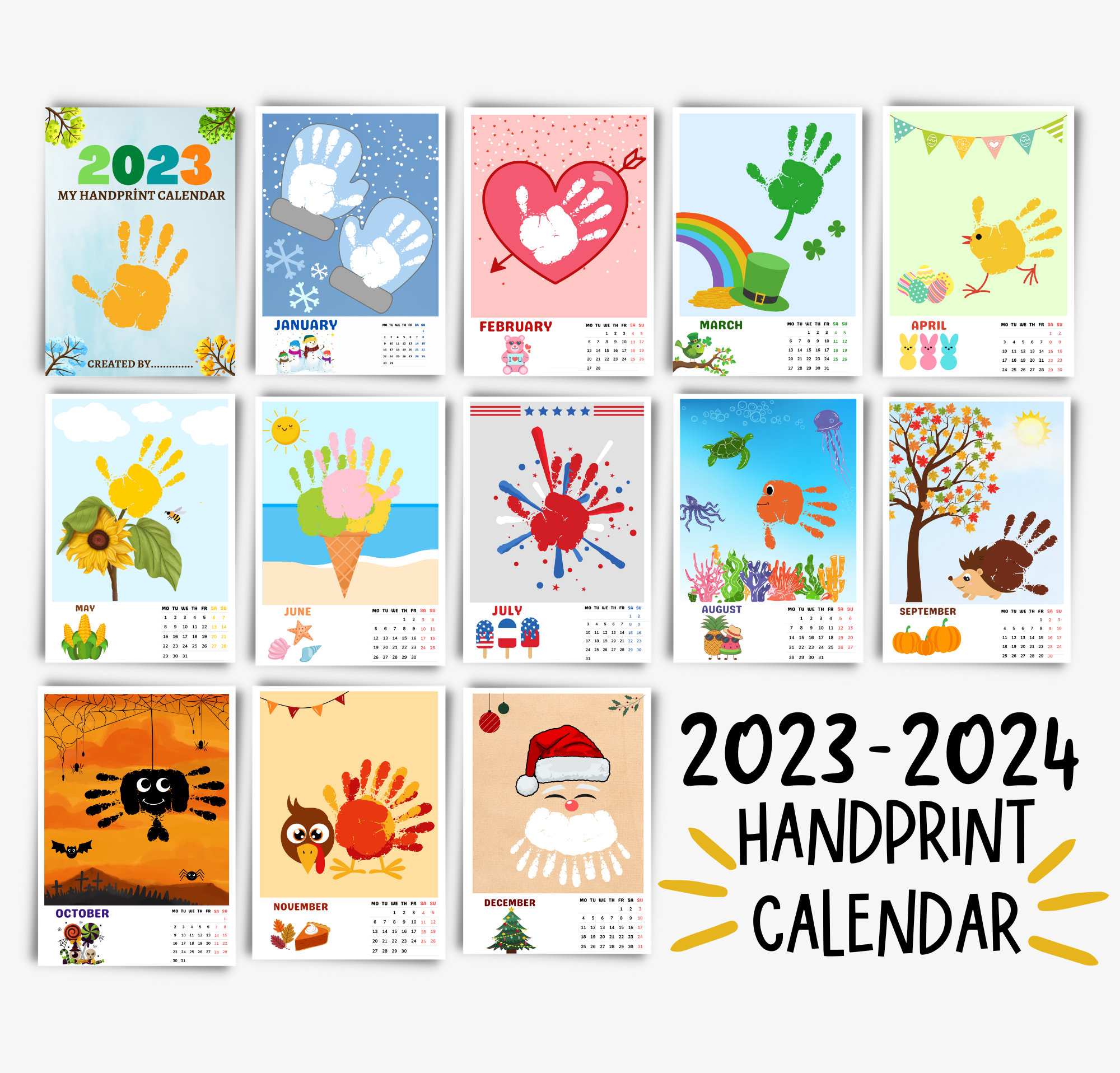 2023-2024 Handprint Calendar Footprint Handprint Art Craft - Etsy for Free Printable Handprint Calendar 2024