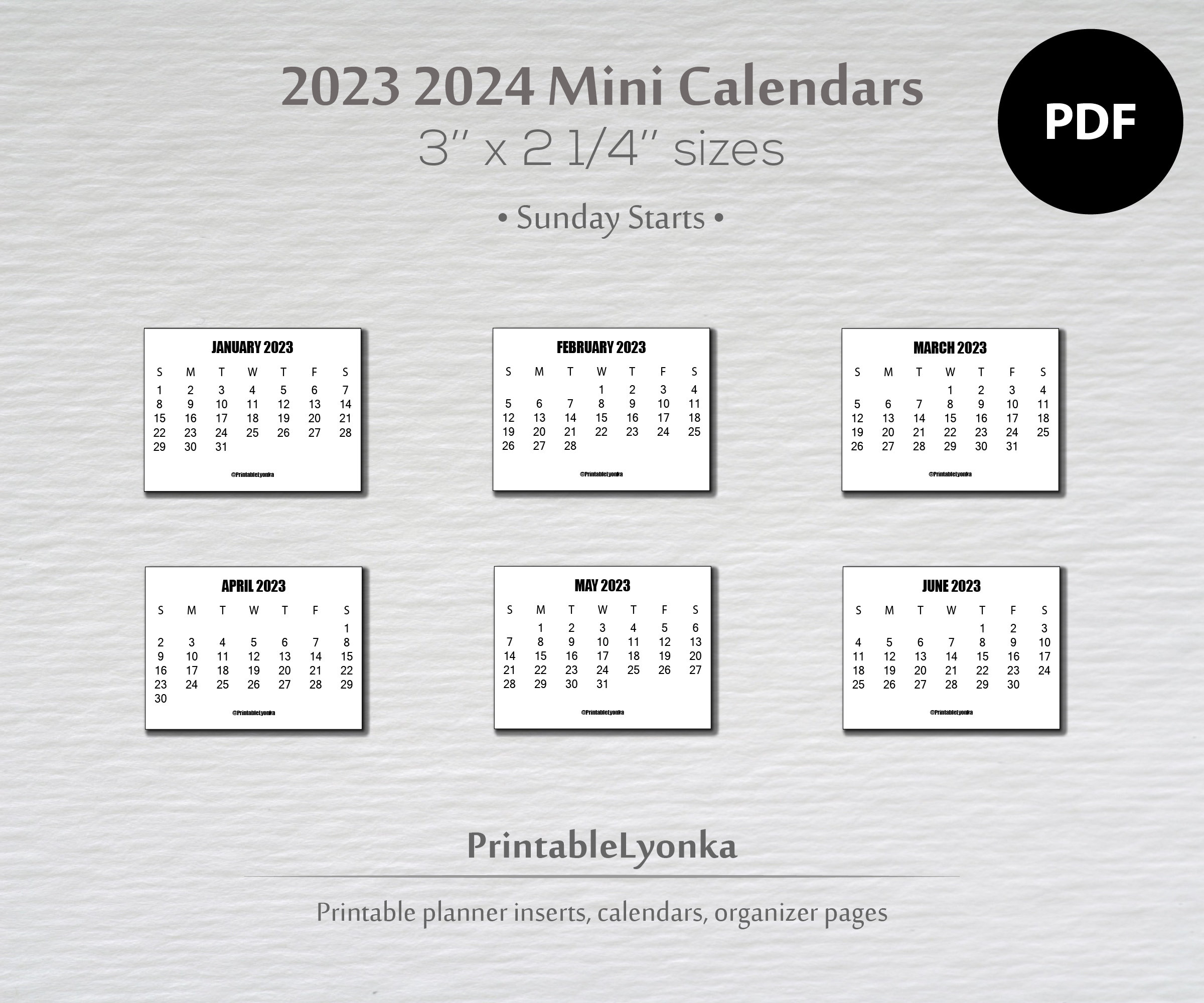 2023 2024 Mini Calendar Card Size 3 X 2 1/4&amp;#039;&amp;#039; - Etsy Nederland for 2024 Mini Calendar Printable