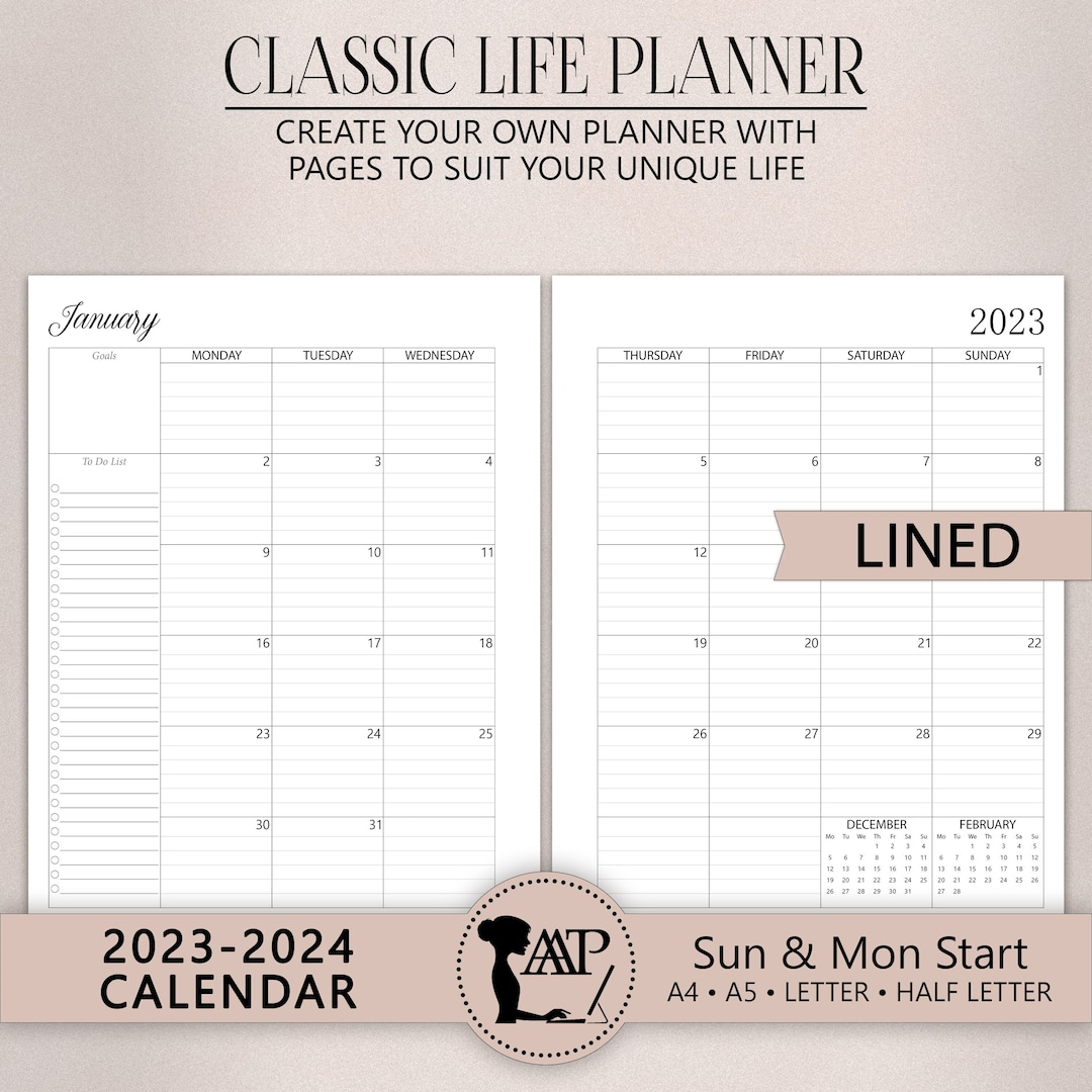 2023 2024 Monthly Calendar Printable Two 2 Page Lined - Etsy Uk for Printable Bill Calendar 2024