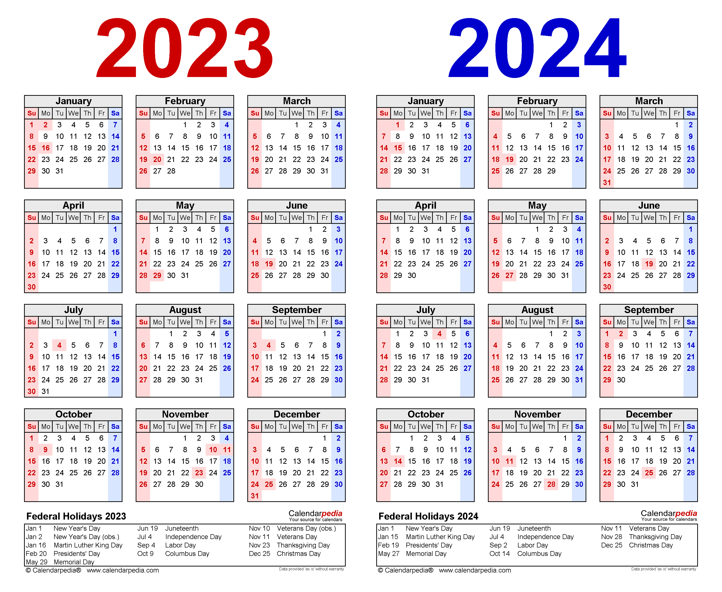 2023-2024 Two Year Calendar - Free Printable Pdf Templates for 2023 And 2024 Calendar With Holidays Printable