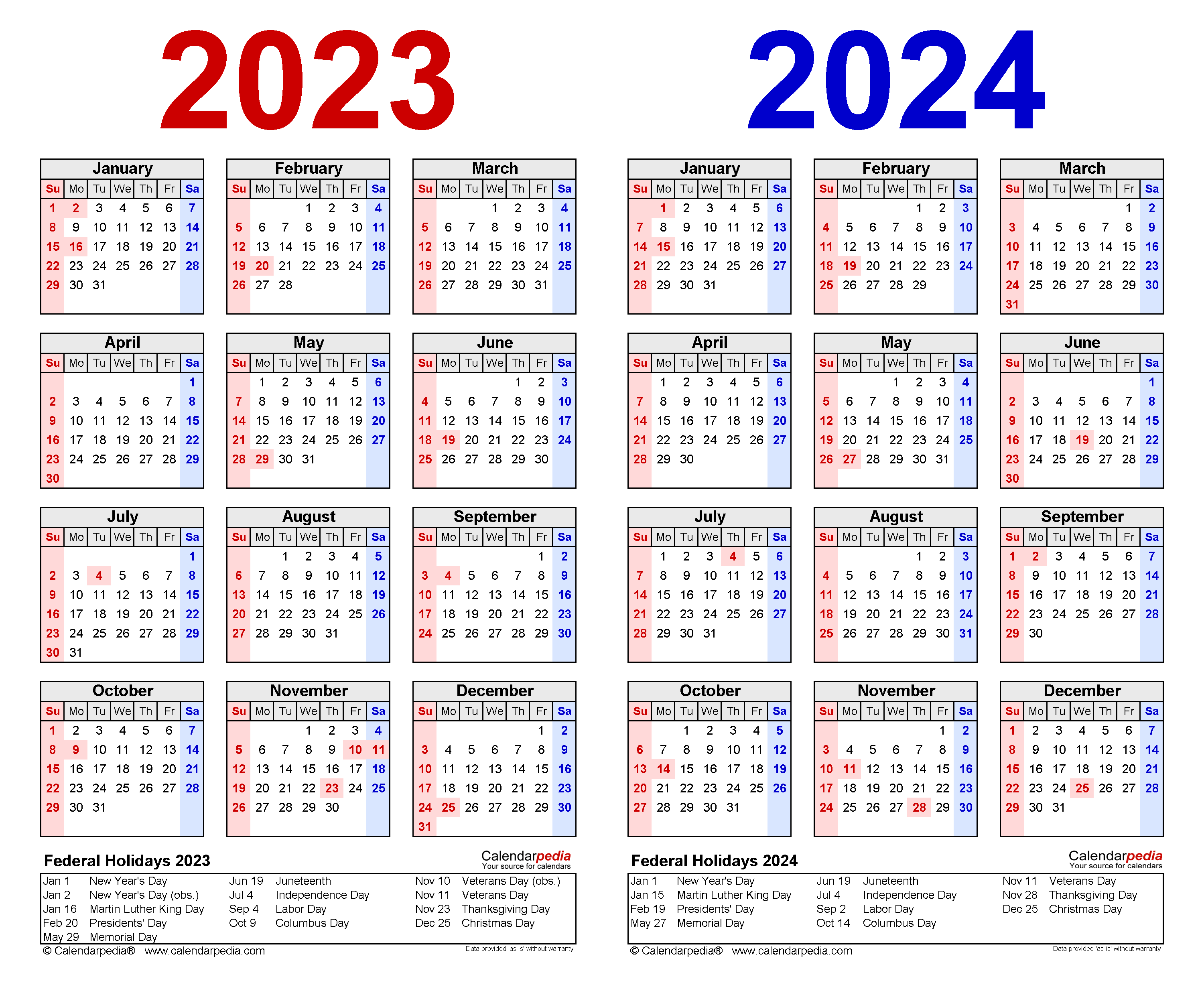 2023-2024 Two Year Calendar - Free Printable Pdf Templates for 2023 Calendar 2024 Printable With Holidays