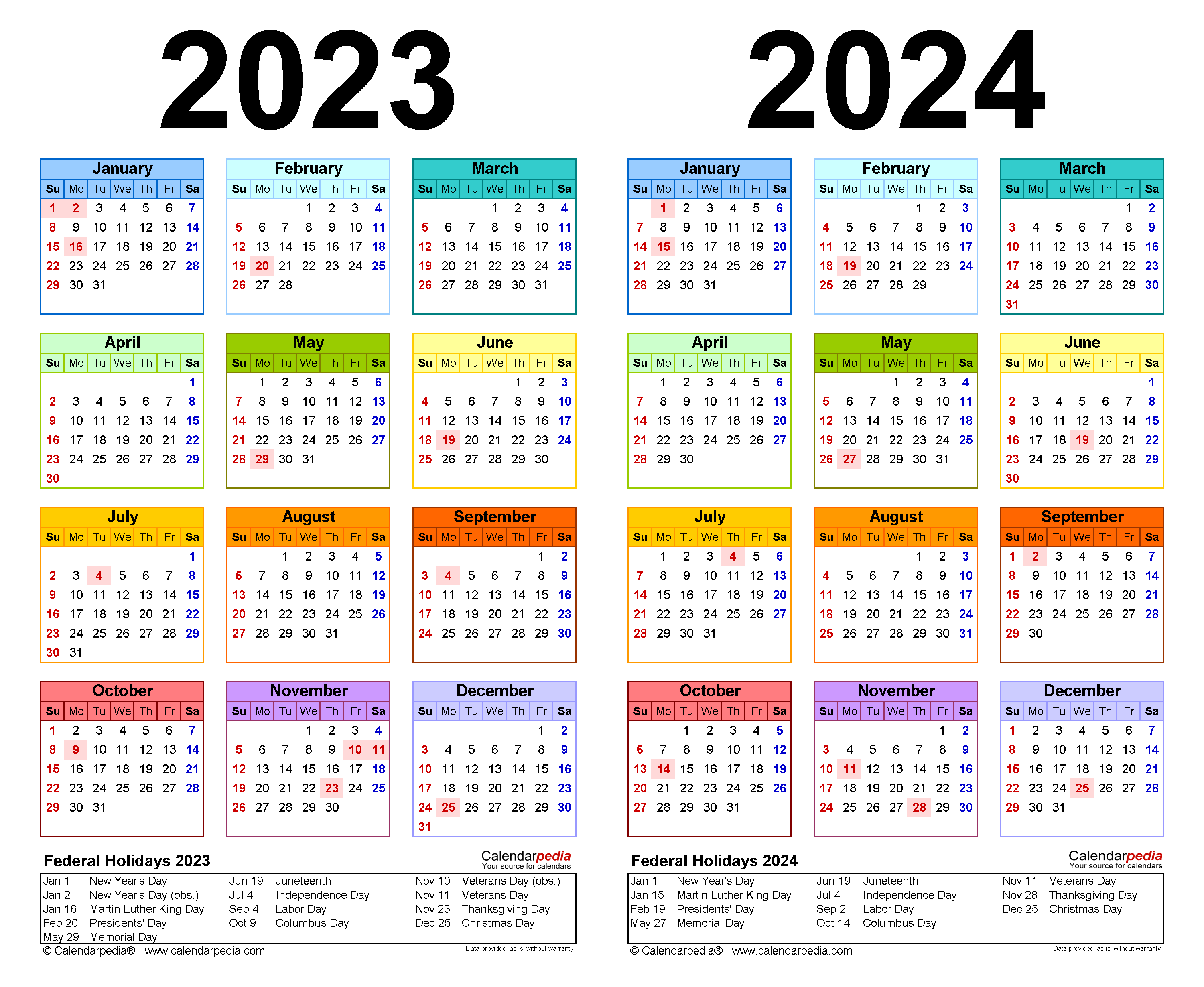 2023-2024 Two Year Calendar - Free Printable Word Templates for 2023 Calendar 2024 Printable Word