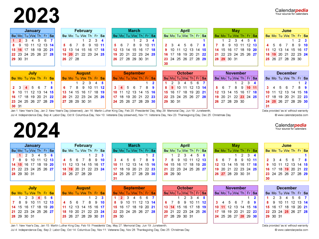 2023 Calendar 2024 Printable Word | Printable Calendar 2024