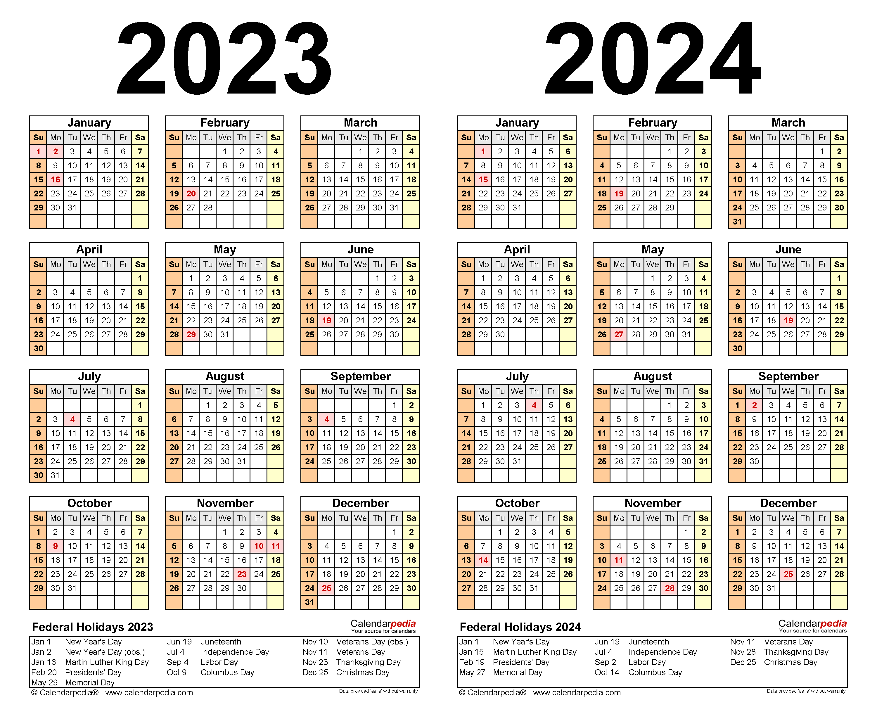 2023-2024 Two Year Calendar - Free Printable Word Templates for 2023 Calendar 2024 Printable Word