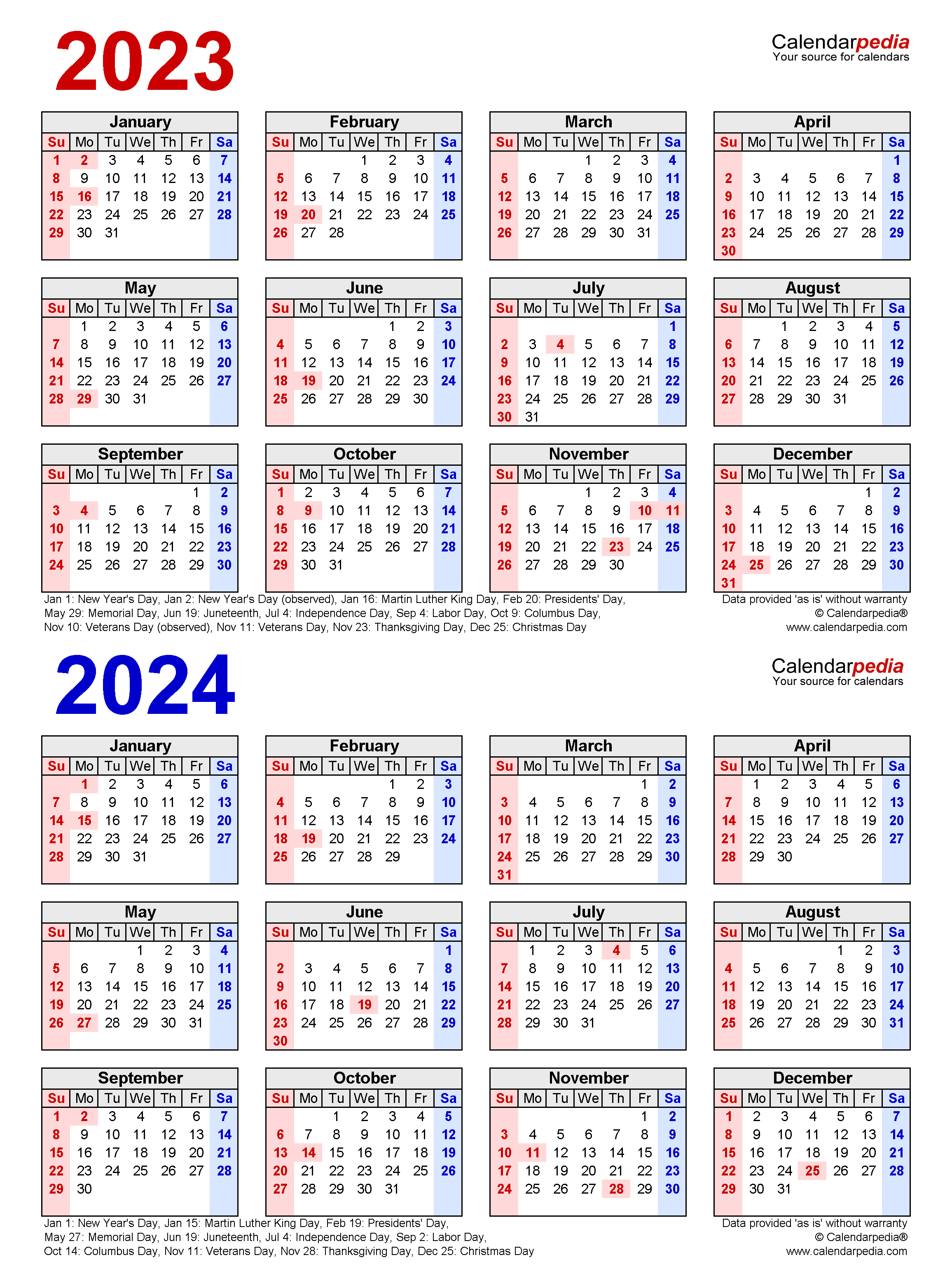2023-2024 Two Year Calendar - Free Printable Word Templates for 2023 Calendar 2024 Printable Word