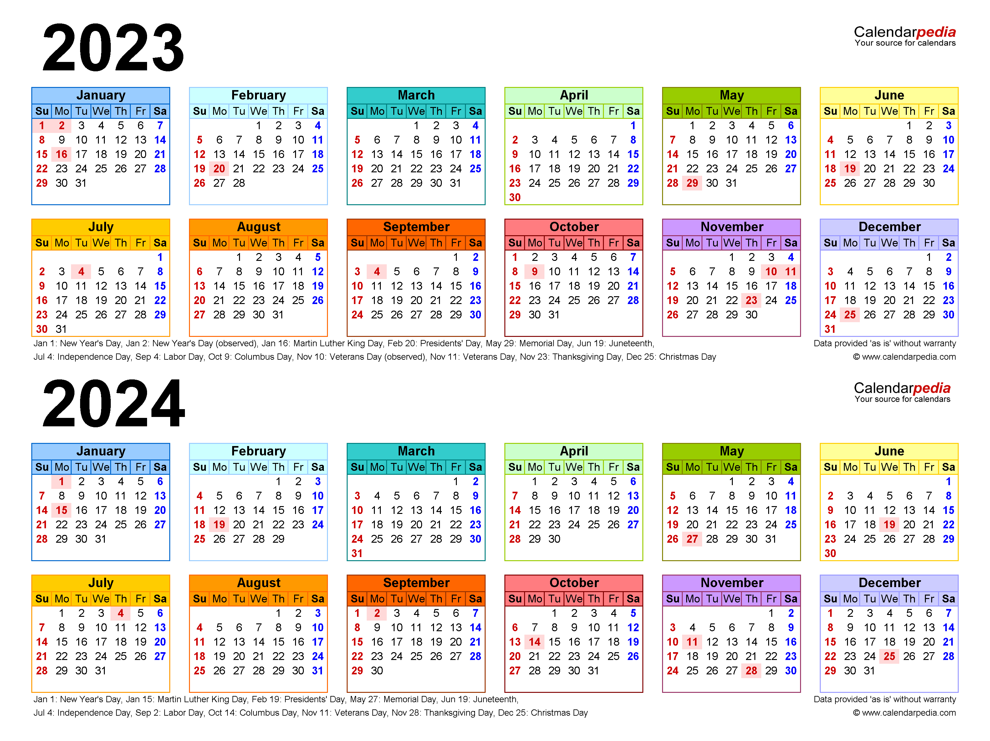 2023-2024 Two Year Calendar - Free Printable Word Templates for 2023 Calendar 2024 Printable Word