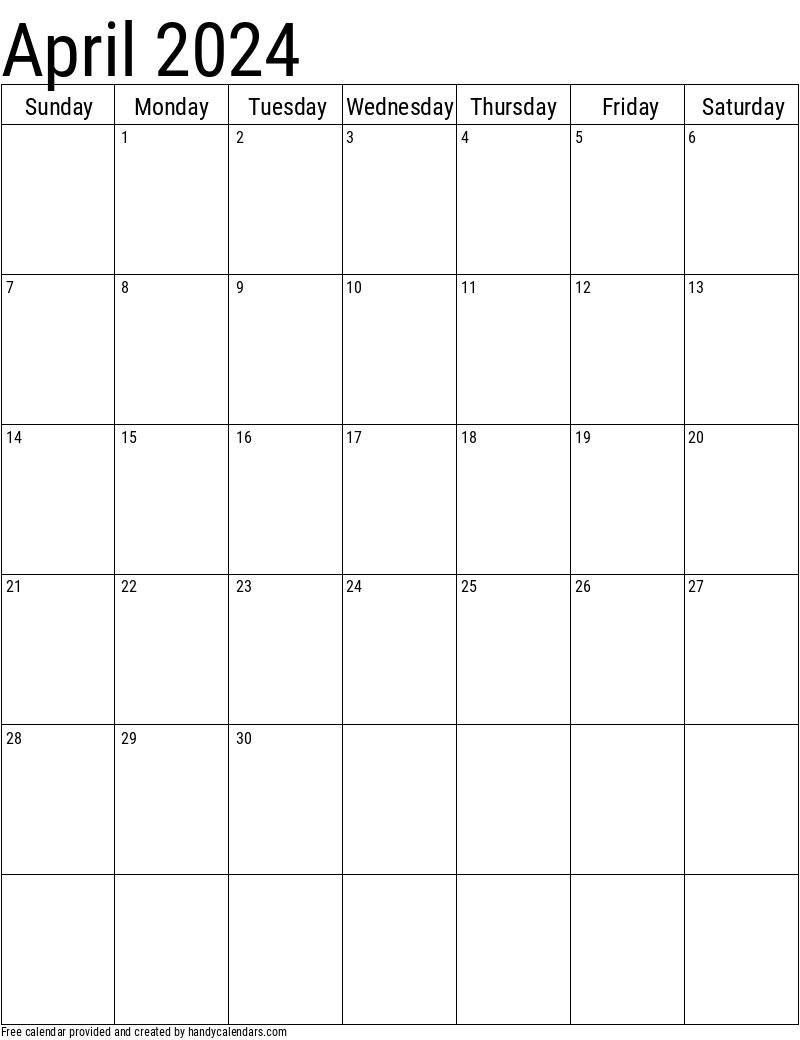 2024 April Calendars - Handy Calendars for April 2024 Calendar Printable Portrait