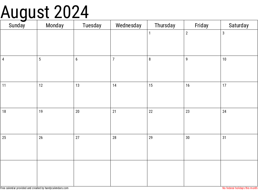 2024 August Calendars - Handy Calendars for 2024 August Printable Calendar