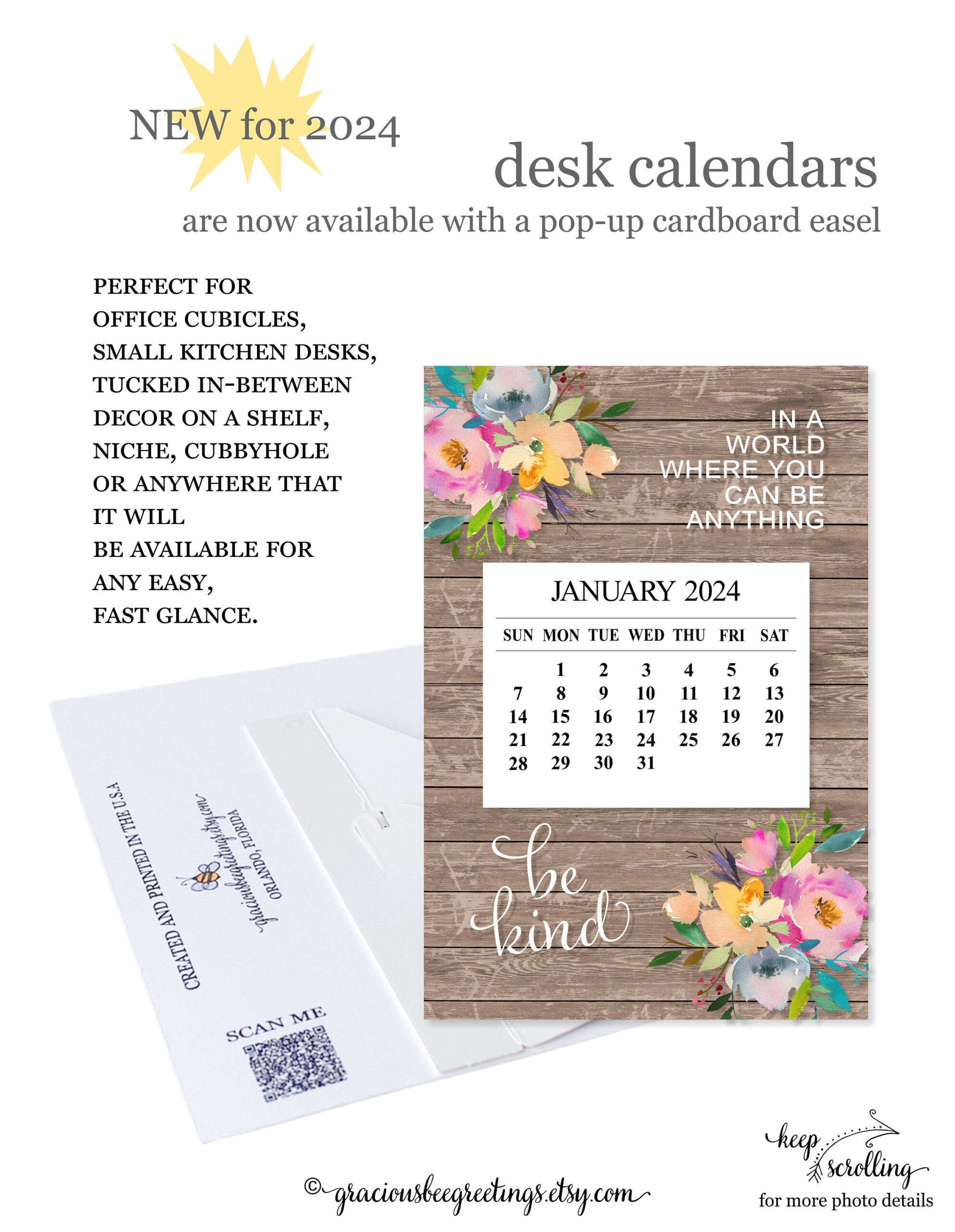 2024 Be Kind Mini Fridge Calendar 2024 Be Kind Desk Calendar for Mini Desk Calendar 2024 Printable