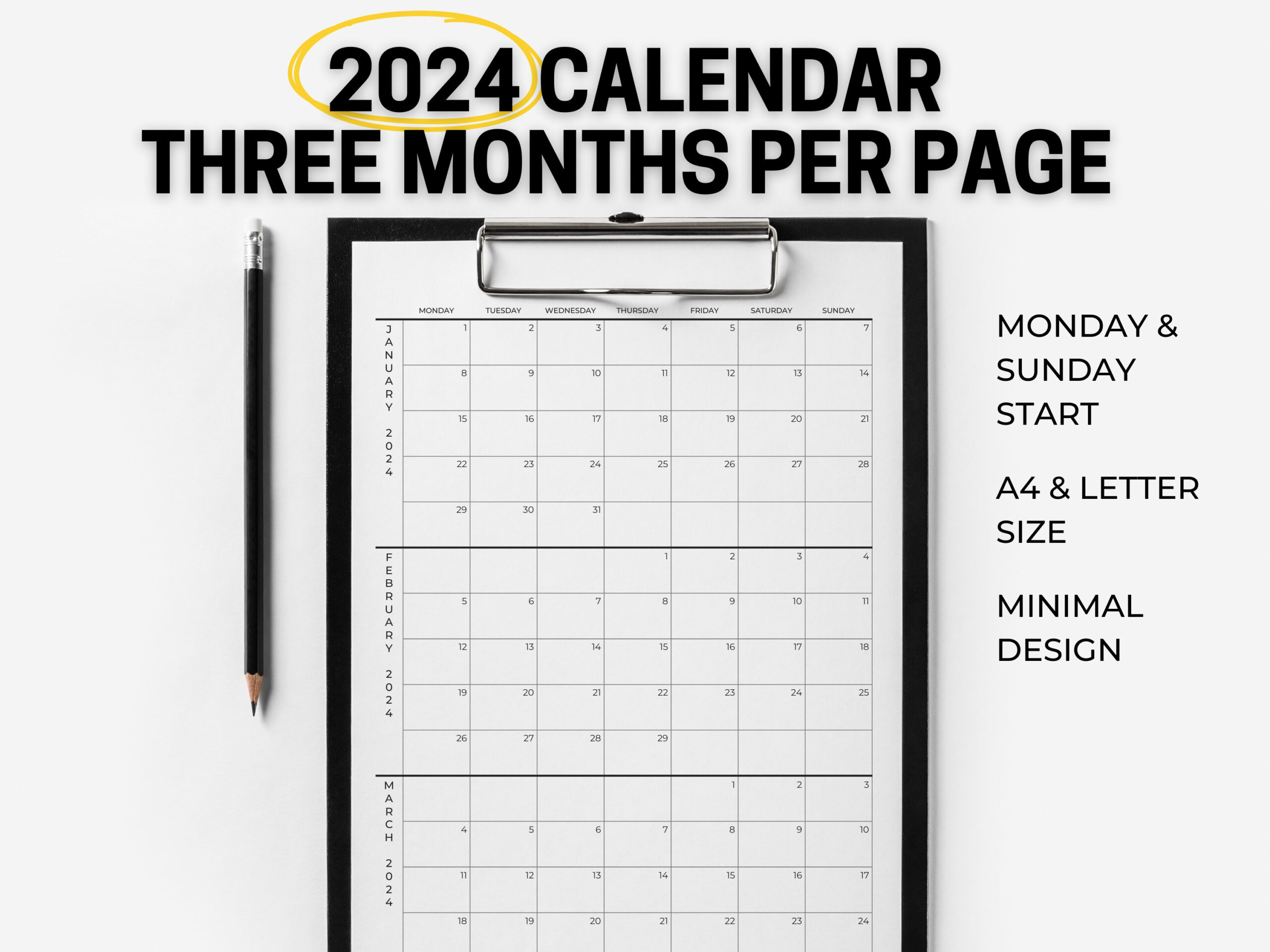 Printable Calendar 3 Months Per Page 2024 Printable Calendar 2024