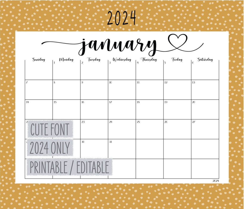 Printable Fillable Calendar 2024 | Printable Calendar 2024