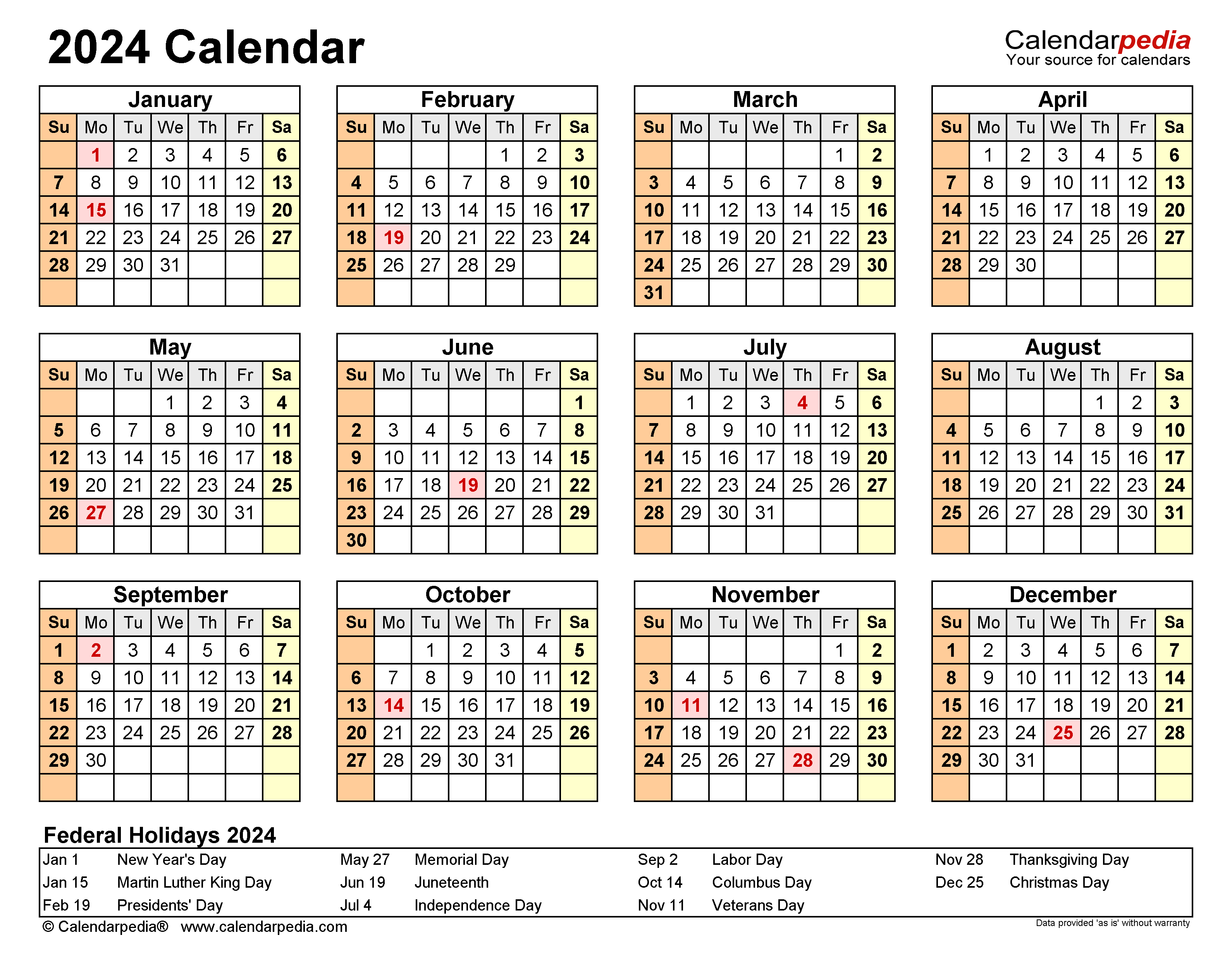 2024 Calendar - Free Printable Excel Templates - Calendarpedia for 2024 Calendar With Holidays Printable Excel
