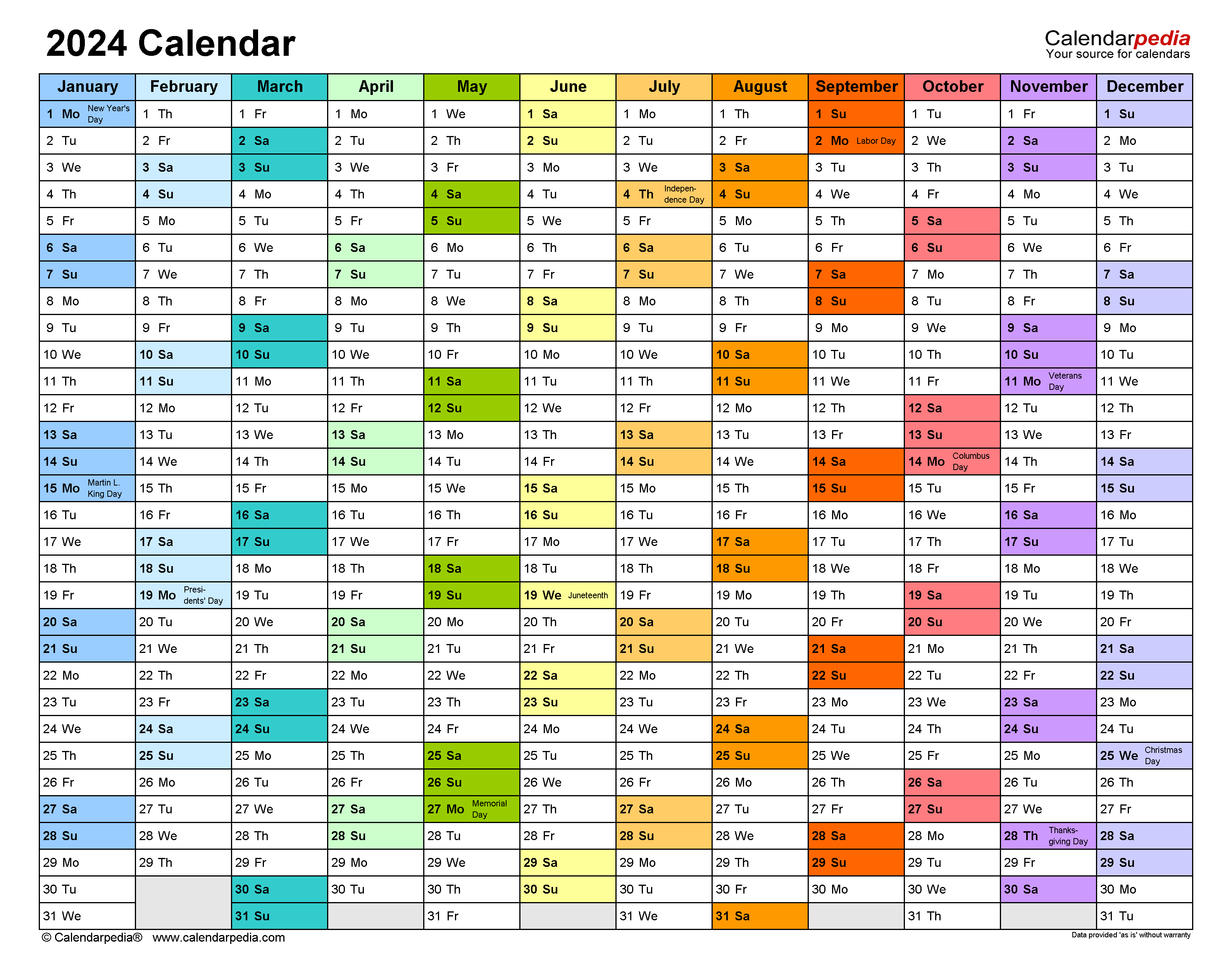 2024 Calendar - Free Printable Word Templates - Calendarpedia for 2024 Calendar With Holidays Printable Word Document