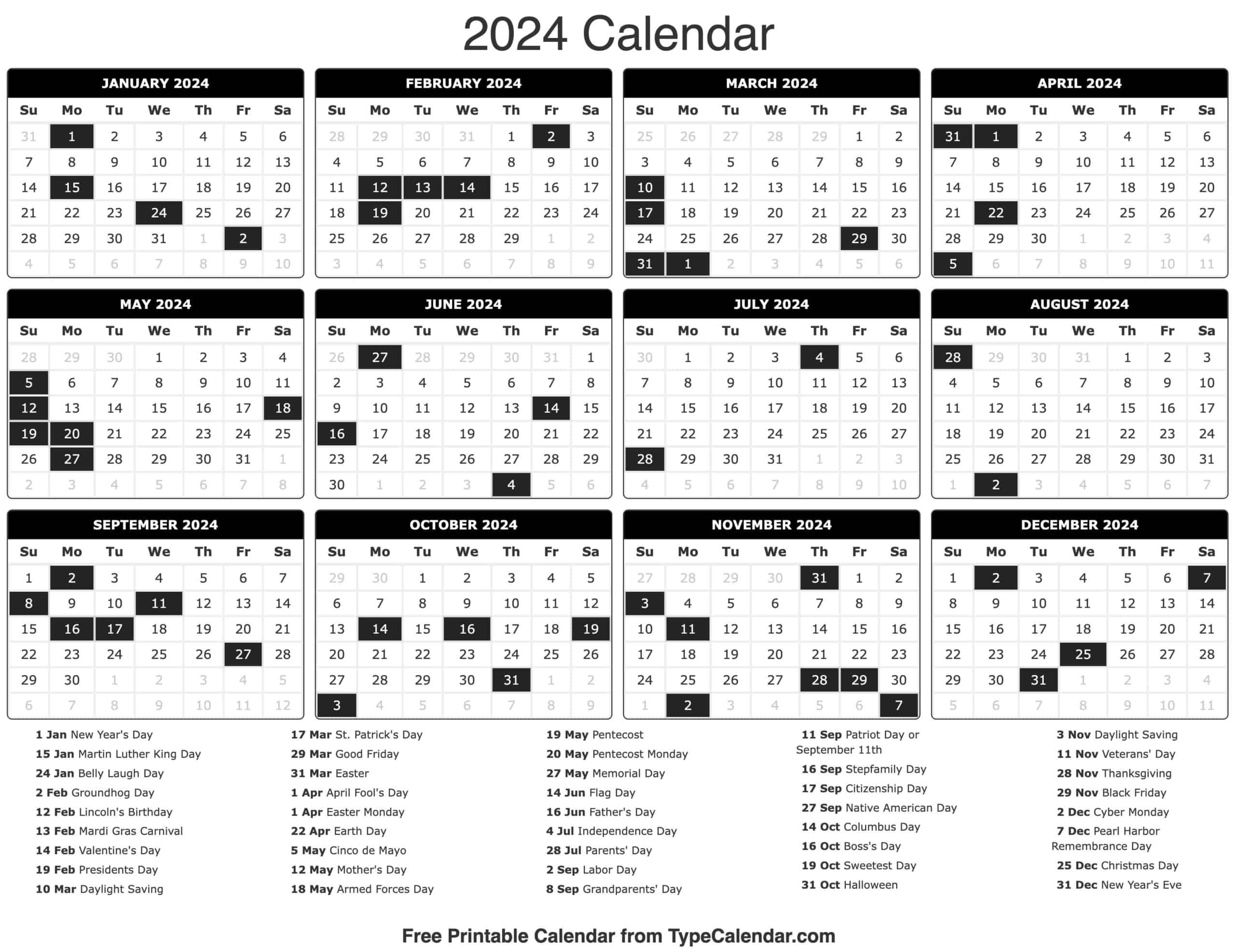 2024 Calendar: Free Printables Calendar 2024 for Printable Bill Calendar 2024