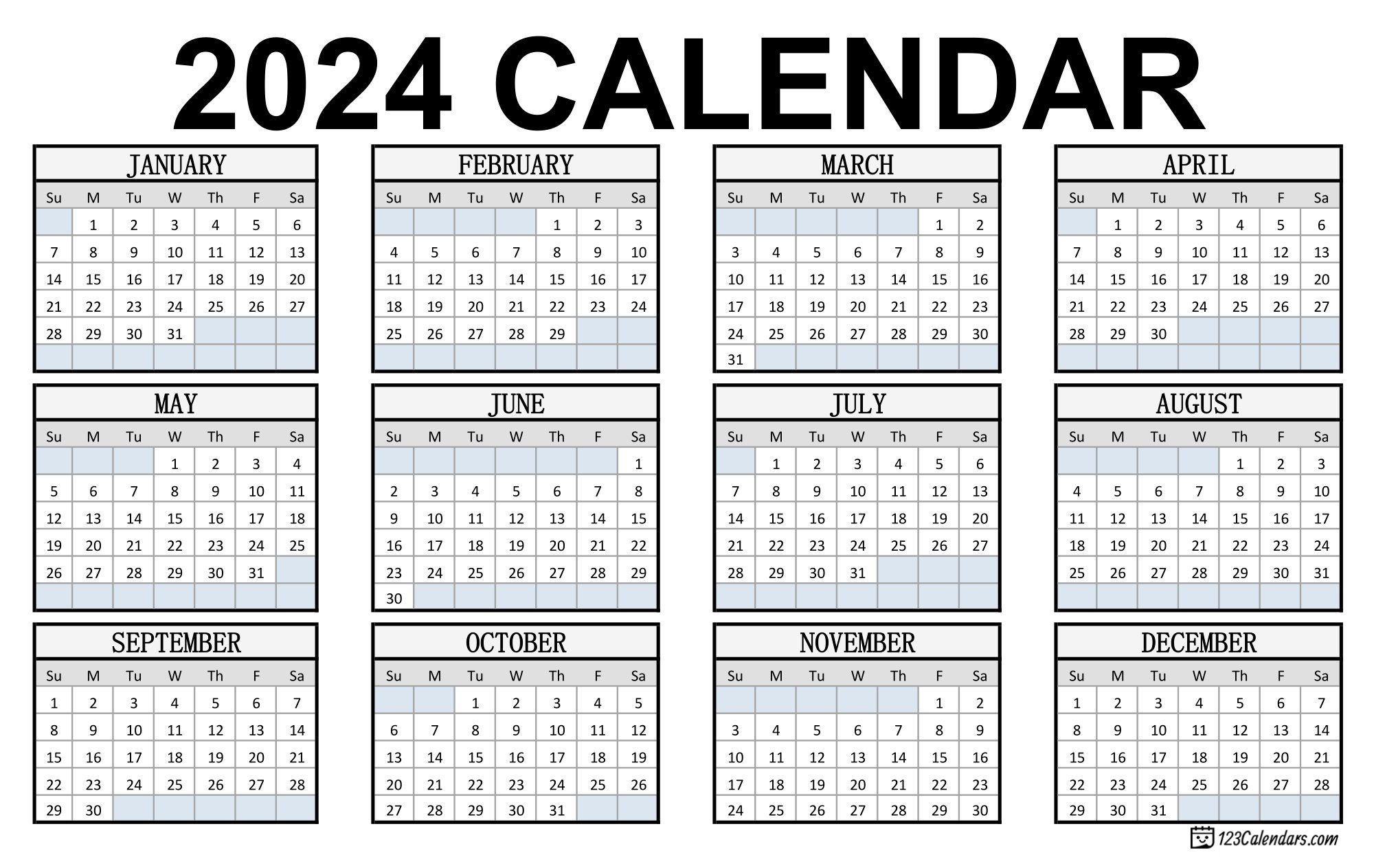 2024 Calendar | Monthly &amp;amp; Yearly Printable Calendars for 12 Month Printable Calendar 2024