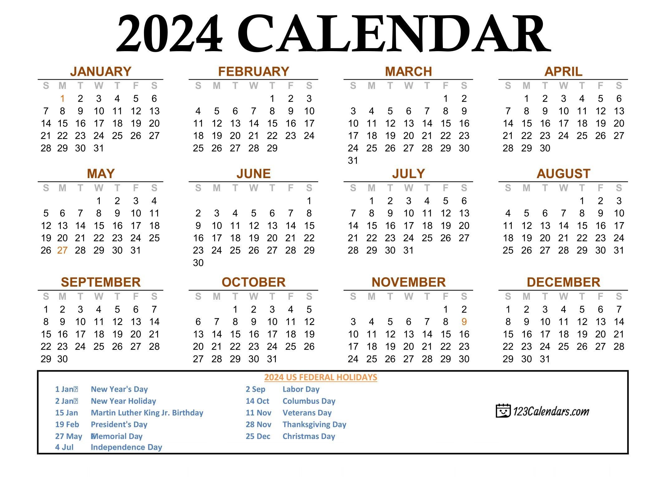 2024 Calendar | Monthly &amp;amp; Yearly Printable Calendars for Calendar For Year 2024 United States Printable