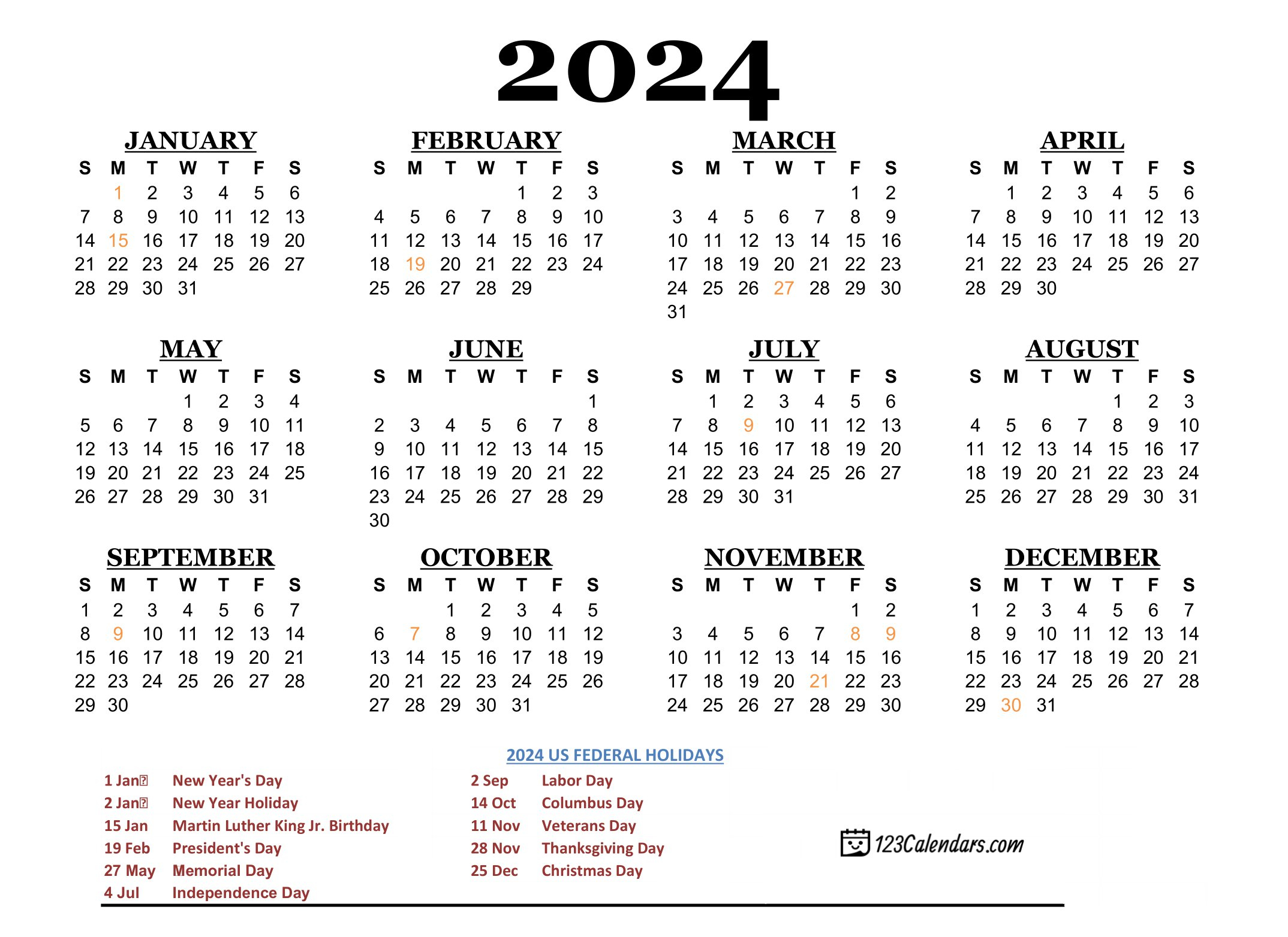 2024 Calendar | Monthly &amp;amp; Yearly Printable Calendars for National Day Calendar Printable 2024