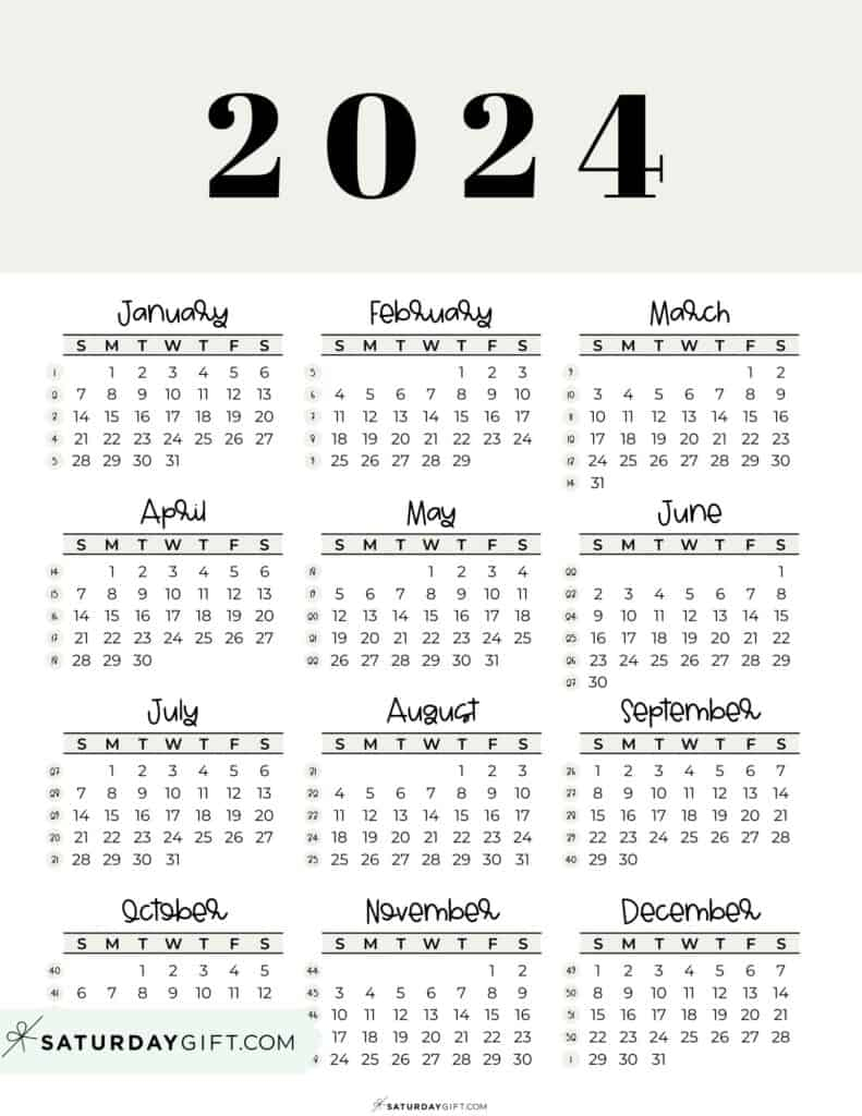 2024 Calendar Printable - Cute &amp;amp; Free 2024 Yearly Calendar Templates for 1 Page 2024 Calendar Printable
