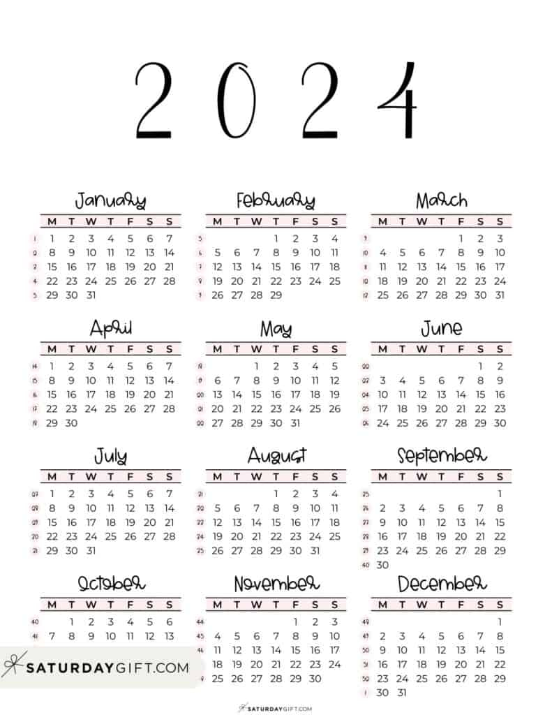 2024 Calendar Printable - Cute &amp;amp; Free 2024 Yearly Calendar Templates for 2024 Calendar Monday Start Printable