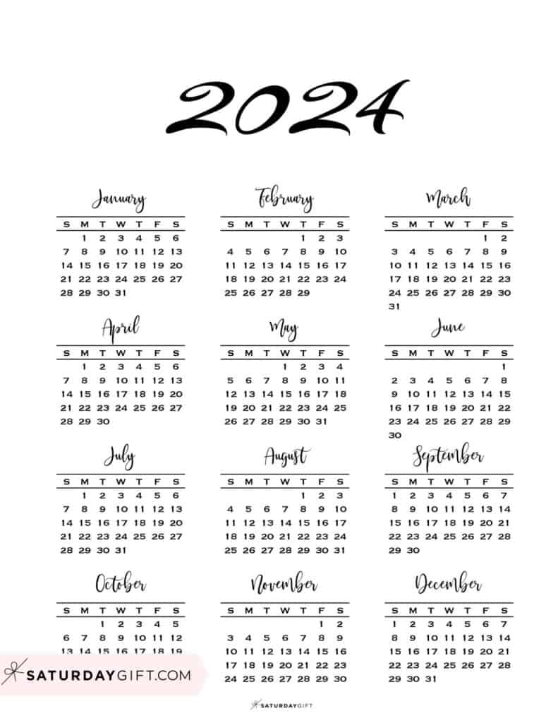 2024 Calendar Printable - Cute &amp;amp; Free 2024 Yearly Calendar Templates for 2024 Calendar Sunday Start Printable