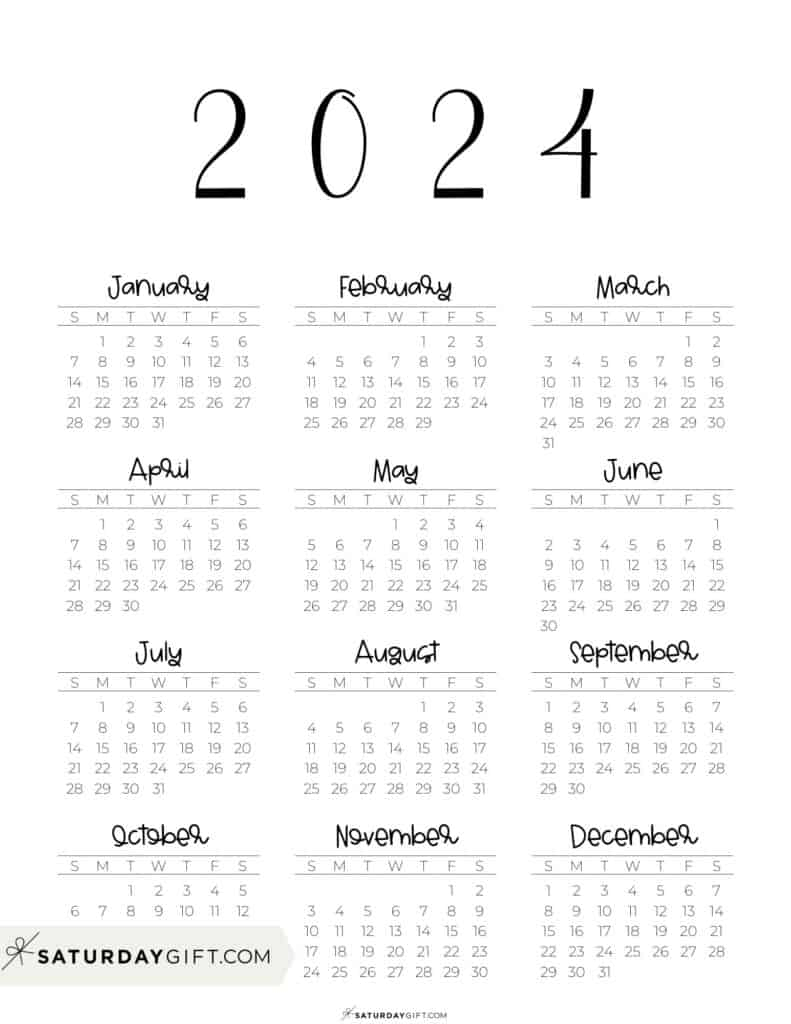 2024 Calendar Printable - Cute &amp;amp; Free 2024 Yearly Calendar Templates for 2024 Calendar Year At A Glance Printable