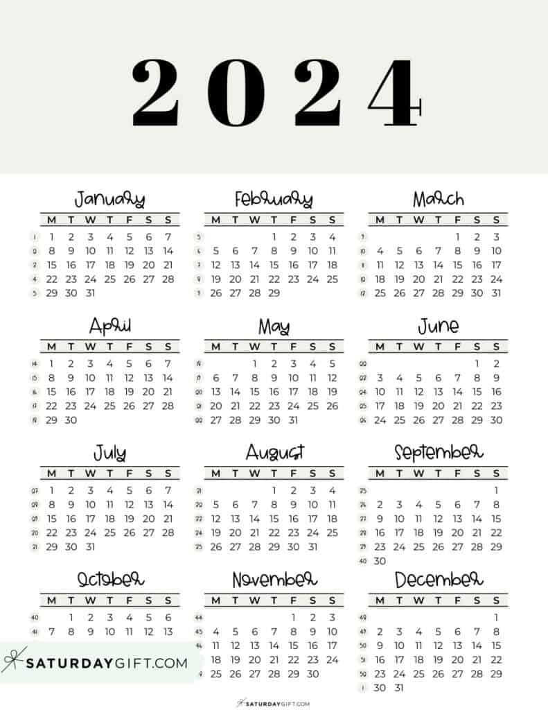 2024 Calendar Printable - Cute &amp;amp; Free 2024 Yearly Calendar Templates for 2024 Printable Calendar One Page Monday Start