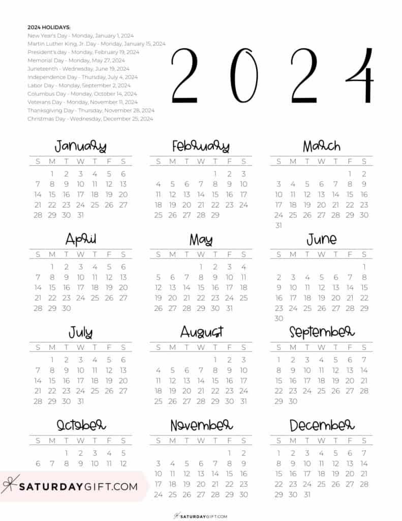 2024 Calendar Printable - Cute &amp;amp; Free 2024 Yearly Calendar Templates for Cute 2024 Printable Calendar With Holidays