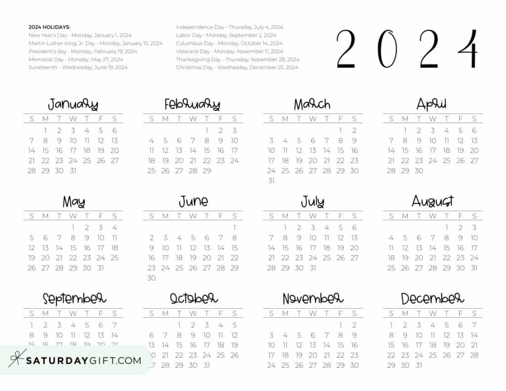 2024 Calendar Printable - Cute &amp;amp; Free 2024 Yearly Calendar Templates for Cute 2024 Printable Calendar With Holidays