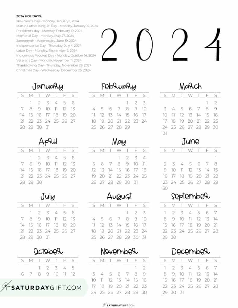 2024 Calendar Printable - Cute &amp; Free 2024 Yearly Calendar Templates for Free 2024 Calendar Printable Portrait