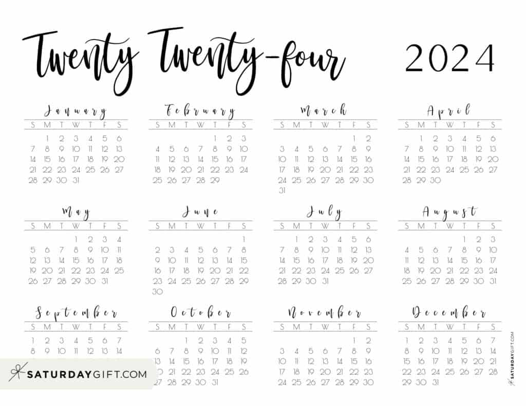 Free 2024 Yearly Printable Calendar 