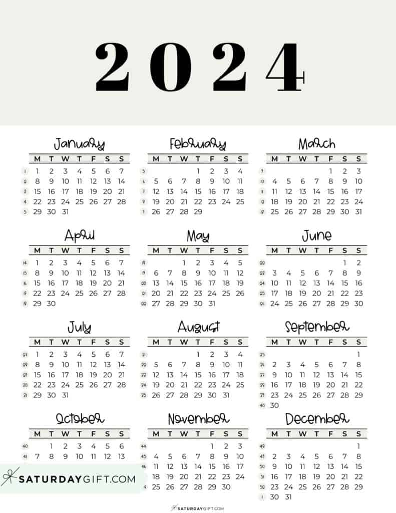 2024 Calendar Printable - Cute &amp;amp; Free 2024 Yearly Calendar Templates for Free Printable Calendar 2024 Monday Start