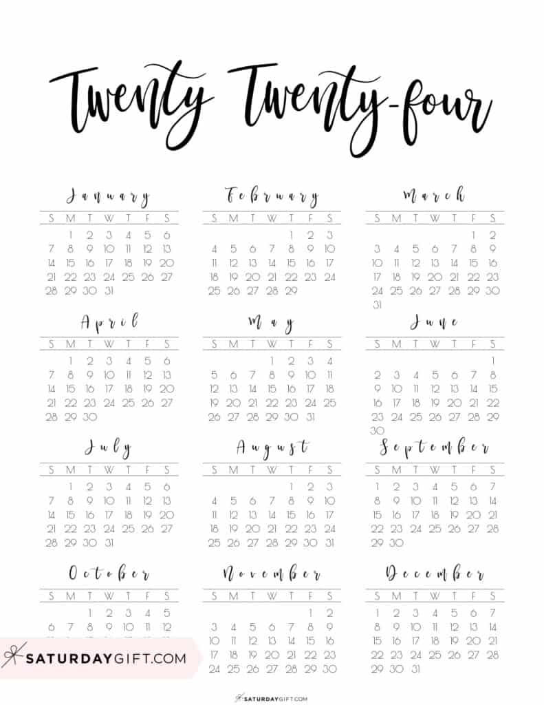 2024 Calendar Printable - Cute &amp;amp; Free 2024 Yearly Calendar Templates for Small Calendar 2024 Printable