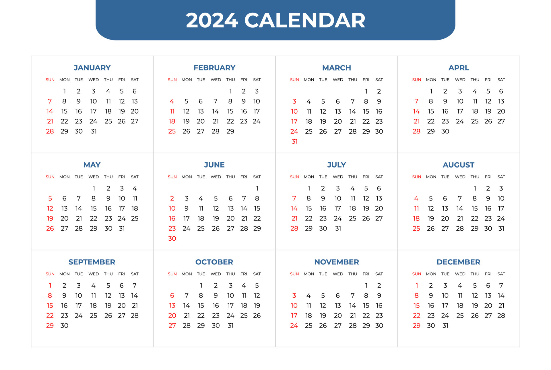2024 Calendar Template, Simple And Easy To Use 4686317 Vector Art for Easy Printable Calendar 2024