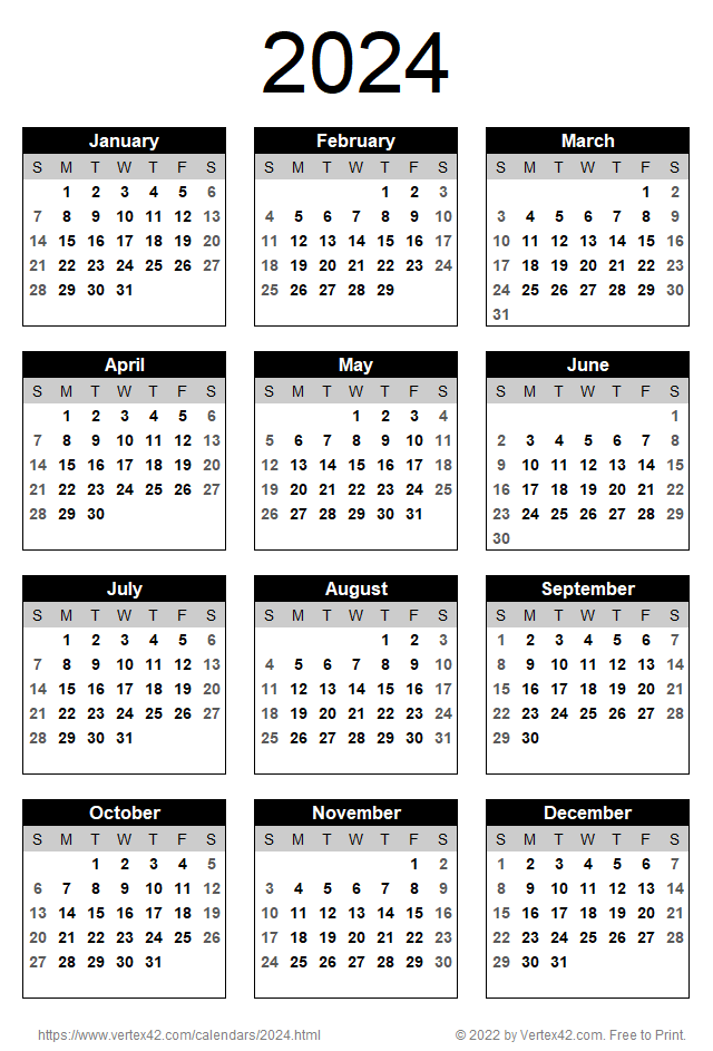 2024 Calendar Templates And Images for Vertex Printable Calendar 2024