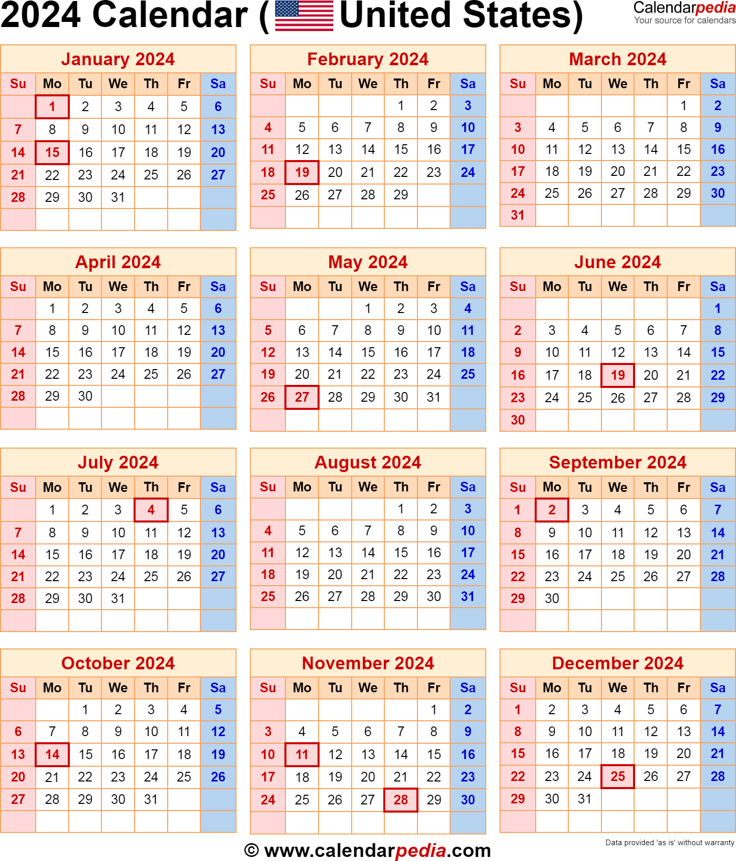 2024 Calendar With Federal Holidays for Printable Government Calendar 2024