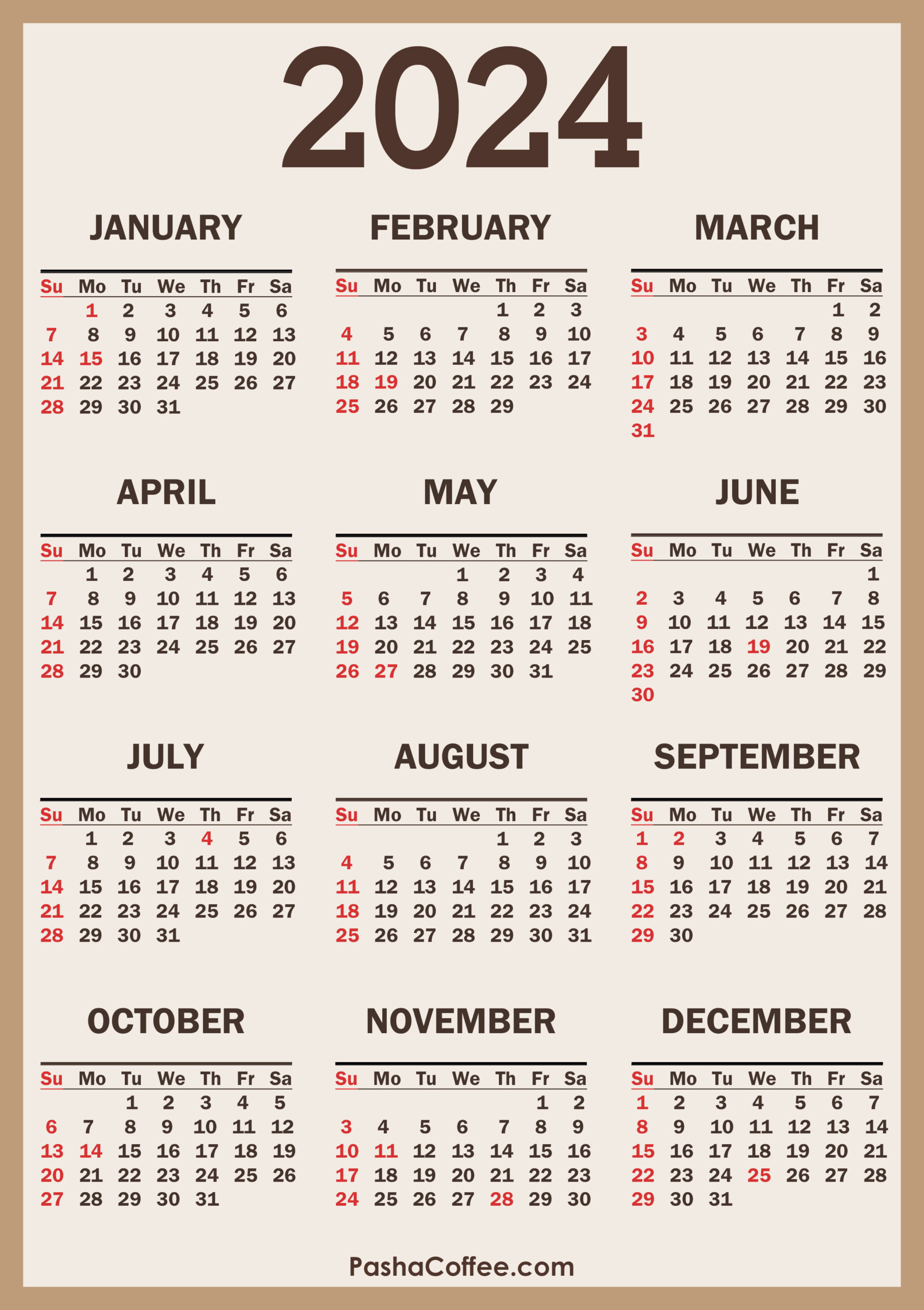 2024 Calendar With Holidays, Printable Free, Vertical for Printable Desktop Calendar 2024