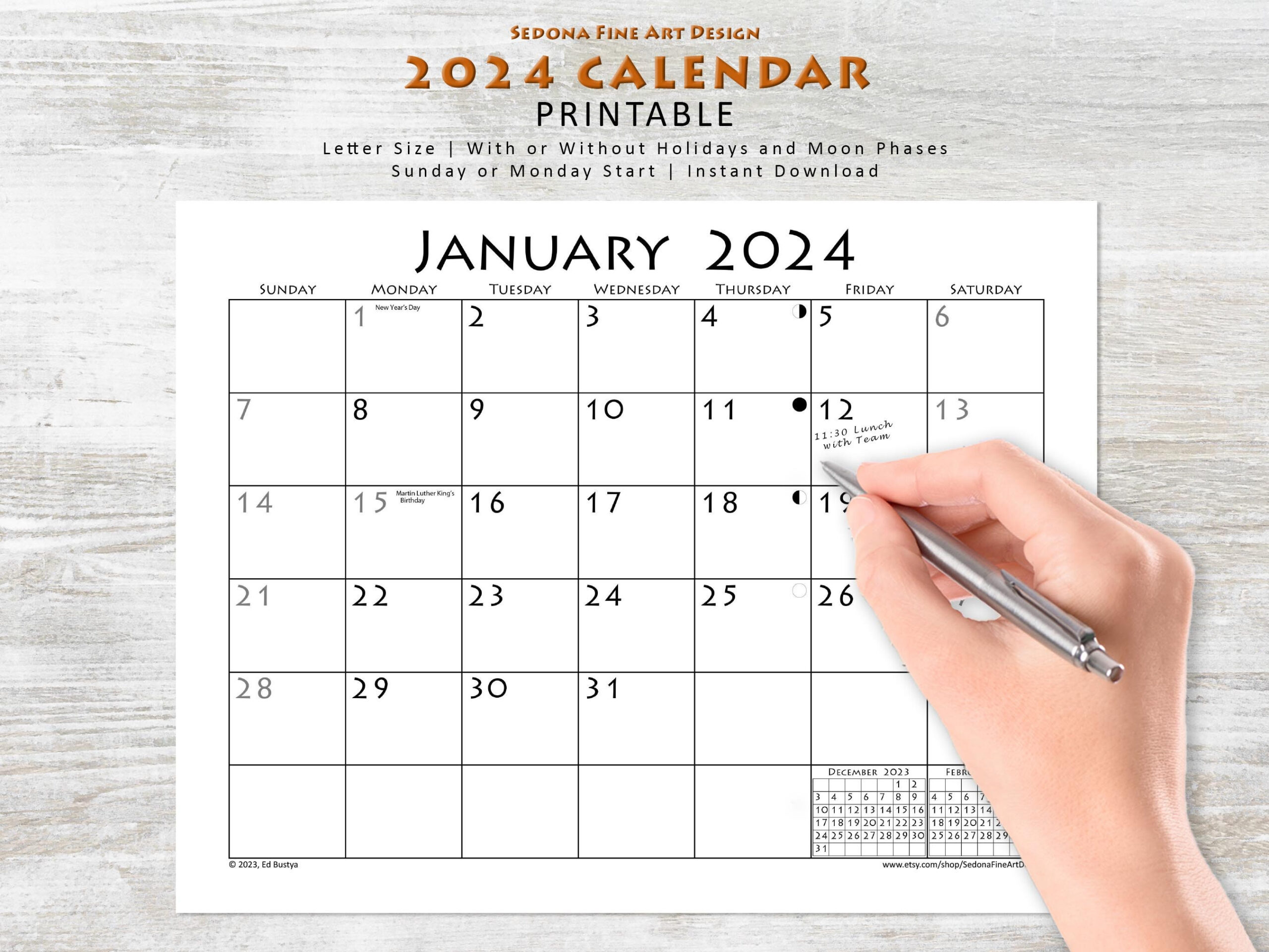 2024 Desk Calendar Printable Pdf - Etsy for 2024 Desk Calendar Printable