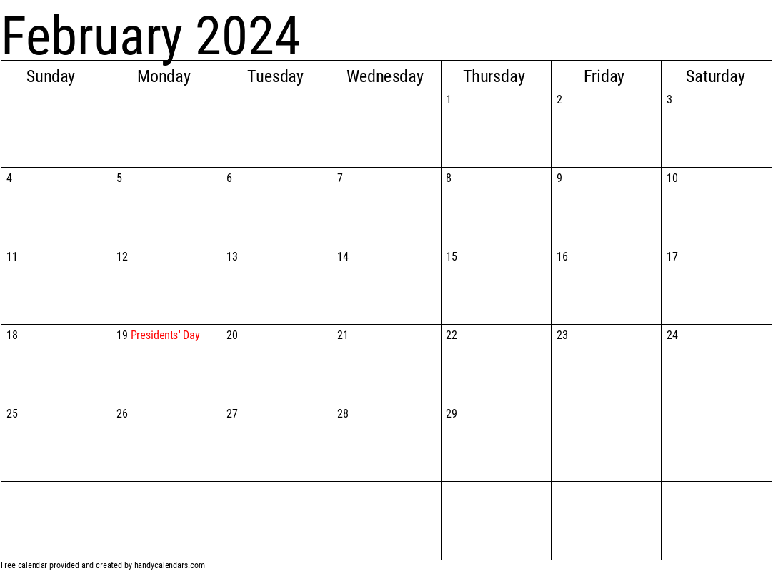 2024 February Calendars - Handy Calendars for Free Printable February 2024 Calendar With Holidays