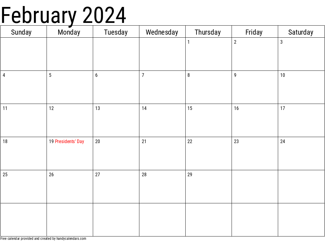 2024 February Calendars - Handy Calendars for Printable Calendar February 2024 With Holidays