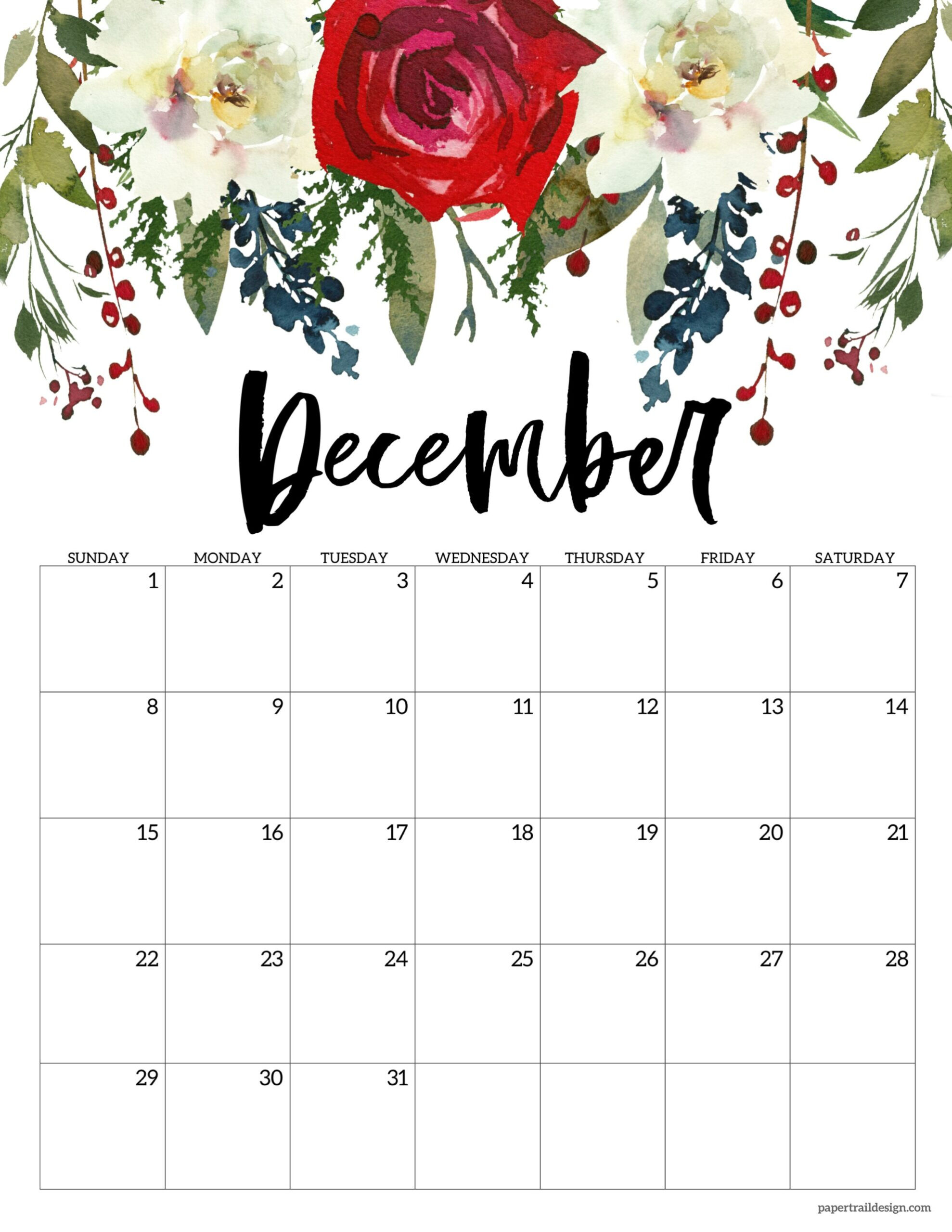 2024 Floral Calendar Printable - Paper Trail Design for Floral Printable Calendar 2024