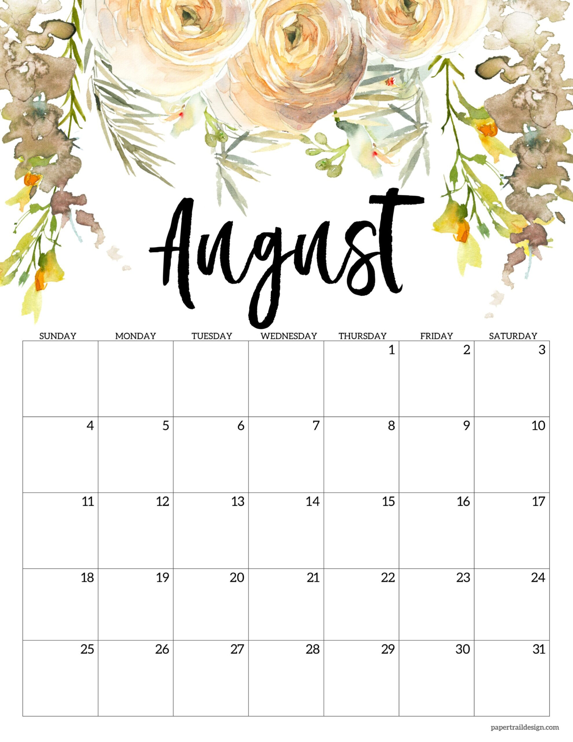 2024 Floral Calendar Printable - Paper Trail Design for Free Printable Floral Calendar 2024